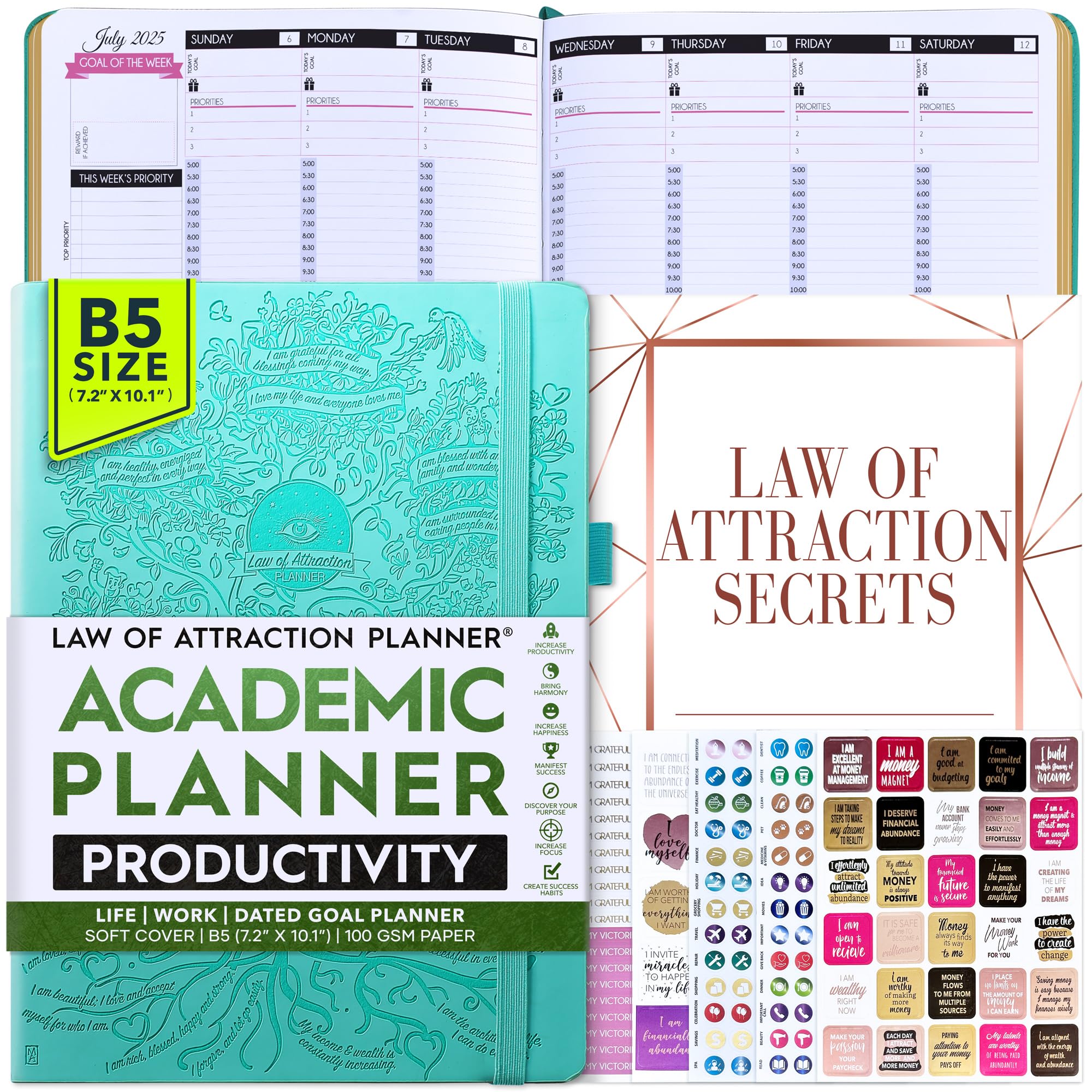 2024-2025 Academic Planner - Weekly & Monthly Productivity Planner with Goal Tracking, Gratitude Journal & Stickers | Daily Manifestation Journal | Perfect for Students & Professionals | Dated July 2024-July 2025 | Ideal for School, Work & Personal Organization