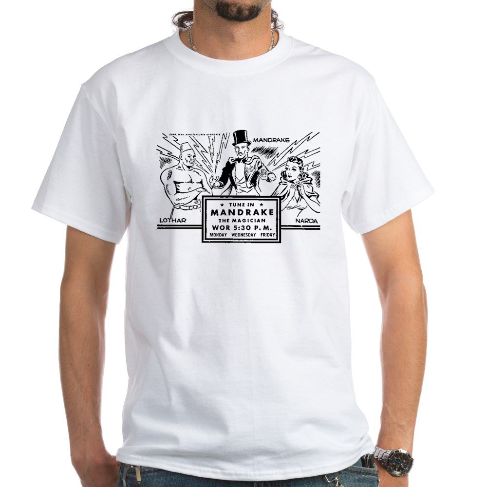 Mandrake The Magician White Cotton T-Shirt | Graphic Novel Tee | Casual Wear & Cosplay Costume for Comic Fans