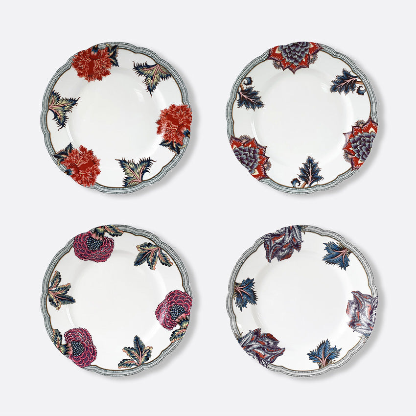 Bernardaud Braquenie Assorted Dinner Plates Set of 4 - Elegant Fine China for Formal Dining, Entertaining & Special Occasions