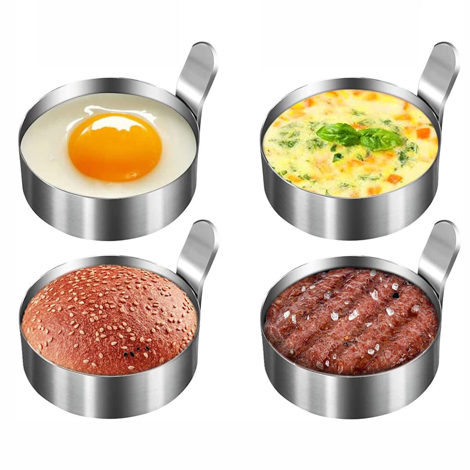 HBOY 4-Piece Non-Stick Egg Ring Set - Perfect for Pancakes, Omelets, Egg Muffins & Breakfast Sandwiches - Essential Egg Cookware for Home Kitchen & Camping Cooking