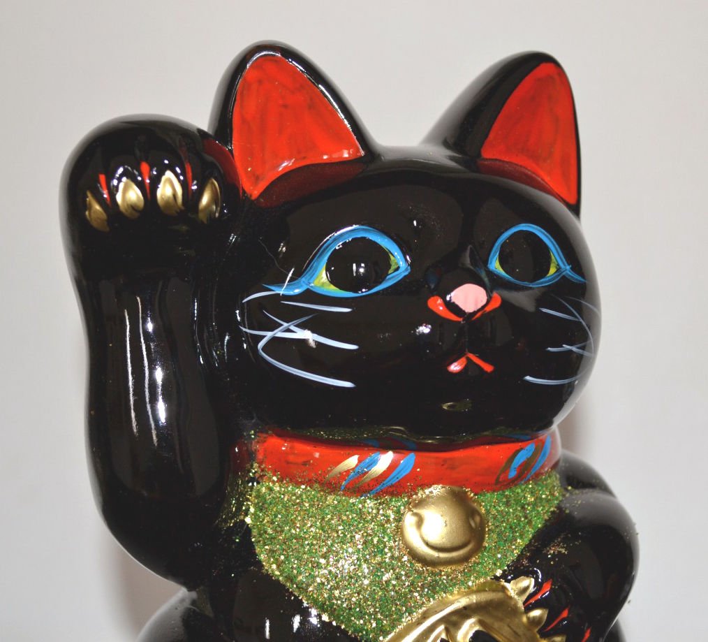 7.5 Inch Black Lucky Cat Statue - Right Hand Waving Maneki Neko for Good Fortune | Perfect for Home Decor, Office Feng Shui & Japanese Culture Enthusiasts