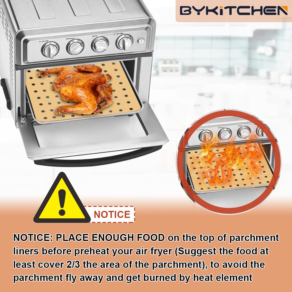 BYKITCHEN 9x11 Inch Unbleached Air Fryer Oven Parchment Paper Liners - 100 Pack | Compatible with Cuisinart, Breville, Emeril Lagasse Toaster Ovens | Non-Stick Baking Sheets for Healthy Cooking, Roasting & Reheating Food