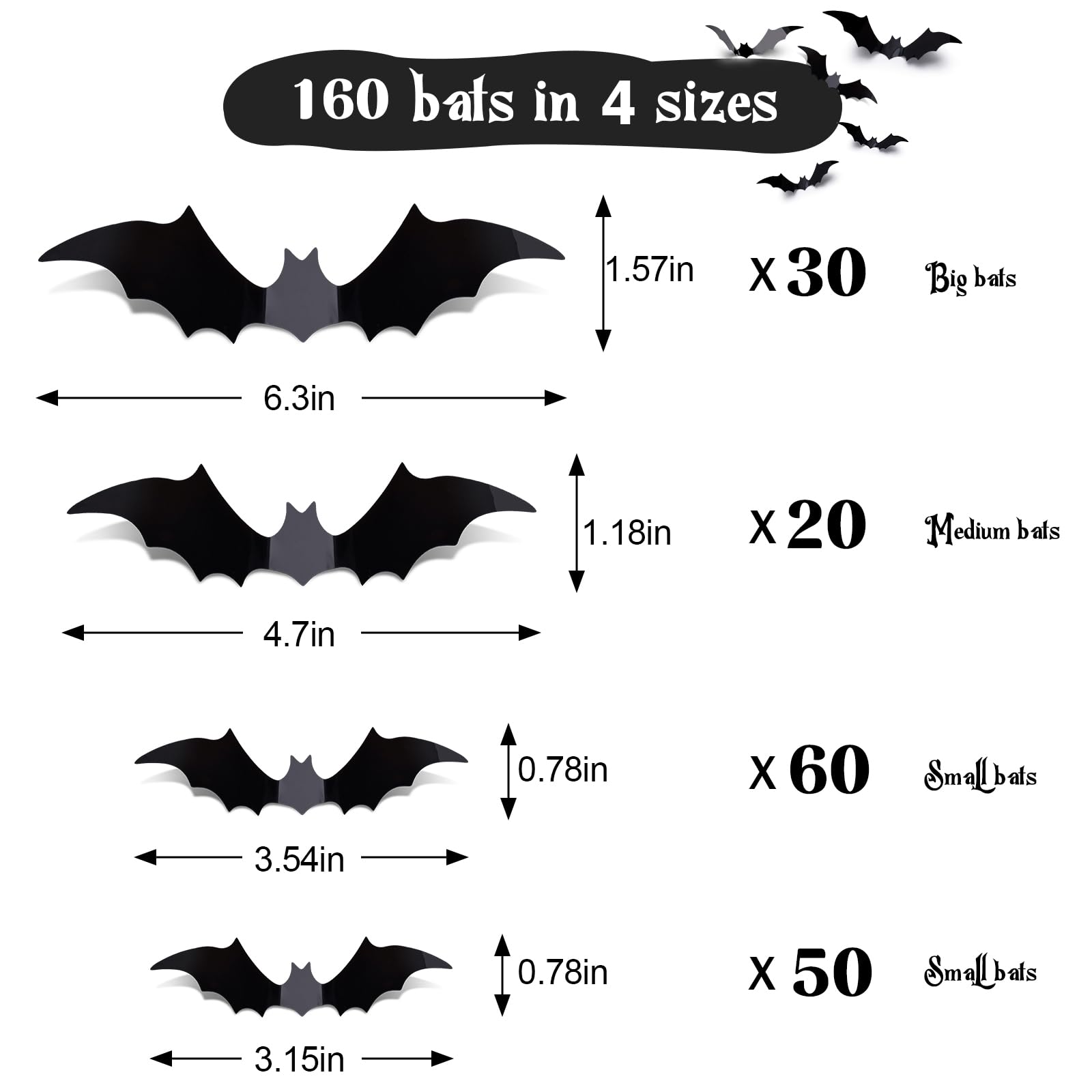 160 Pcs Halloween Bat Decorations - Indoor & Outdoor Halloween Party Decor for Bedroom, Wall, and Clearance Sale | Spooky Halloween Party Supplies for Home, Yard, and Events