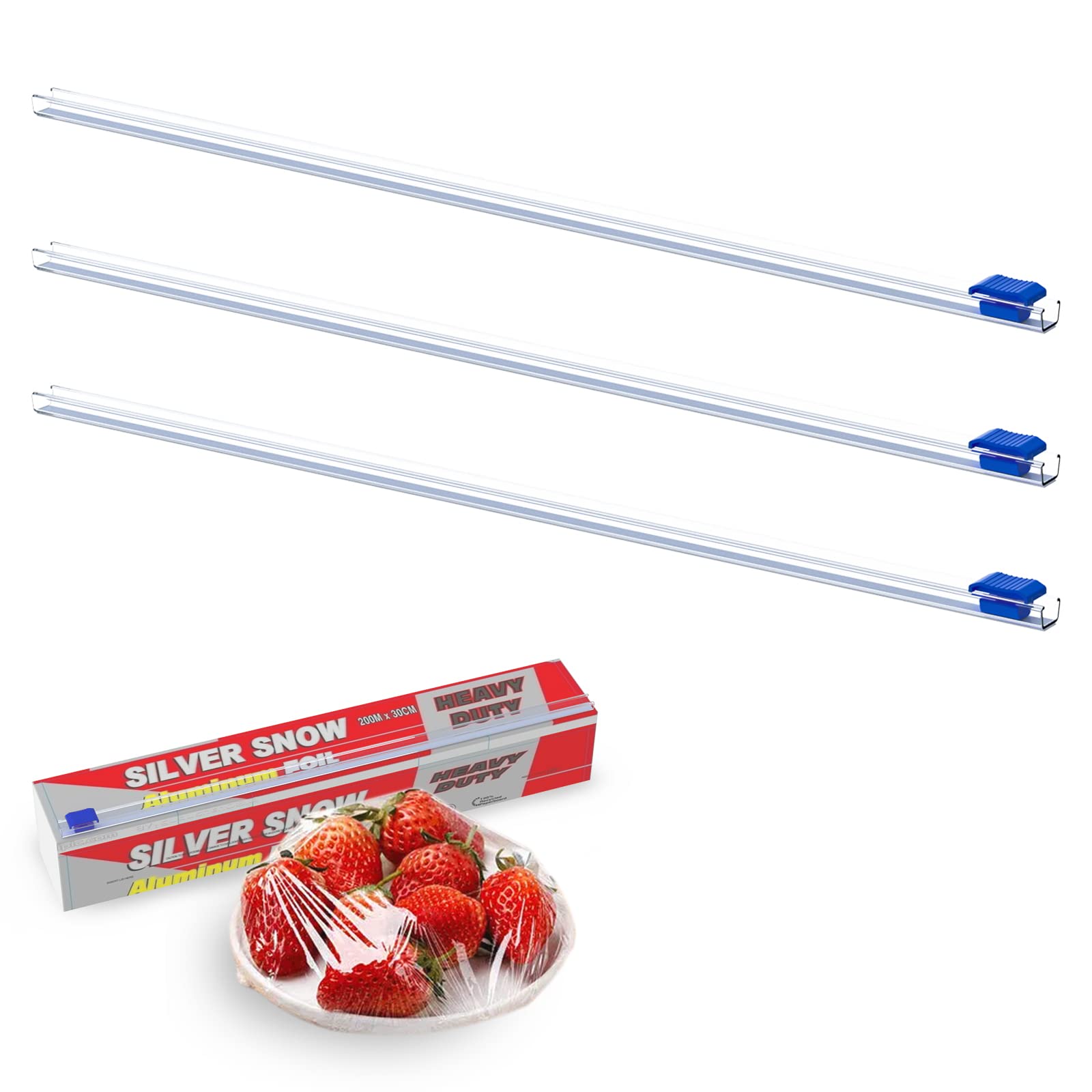 Self-Adhesive Plastic Wrap Cutter - 3 Pack Replacement Slide Cutters for 12