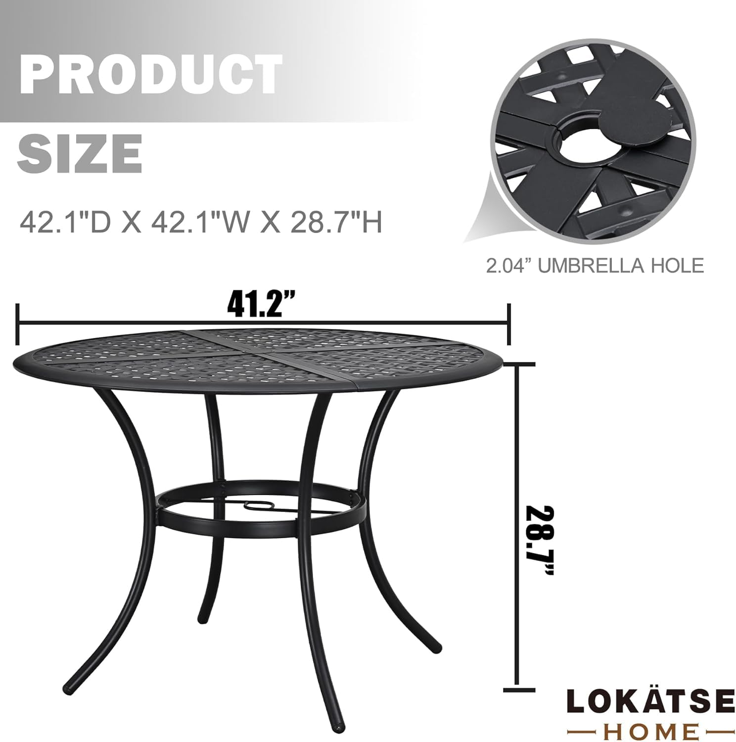 LOKATSE HOME 42.1 Inch Round Outdoor Patio Dining Table with Umbrella Hole - Durable Steel Frame for Backyard, Lawn, Balcony, Deck - Perfect for Family Gatherings & Outdoor Entertaining