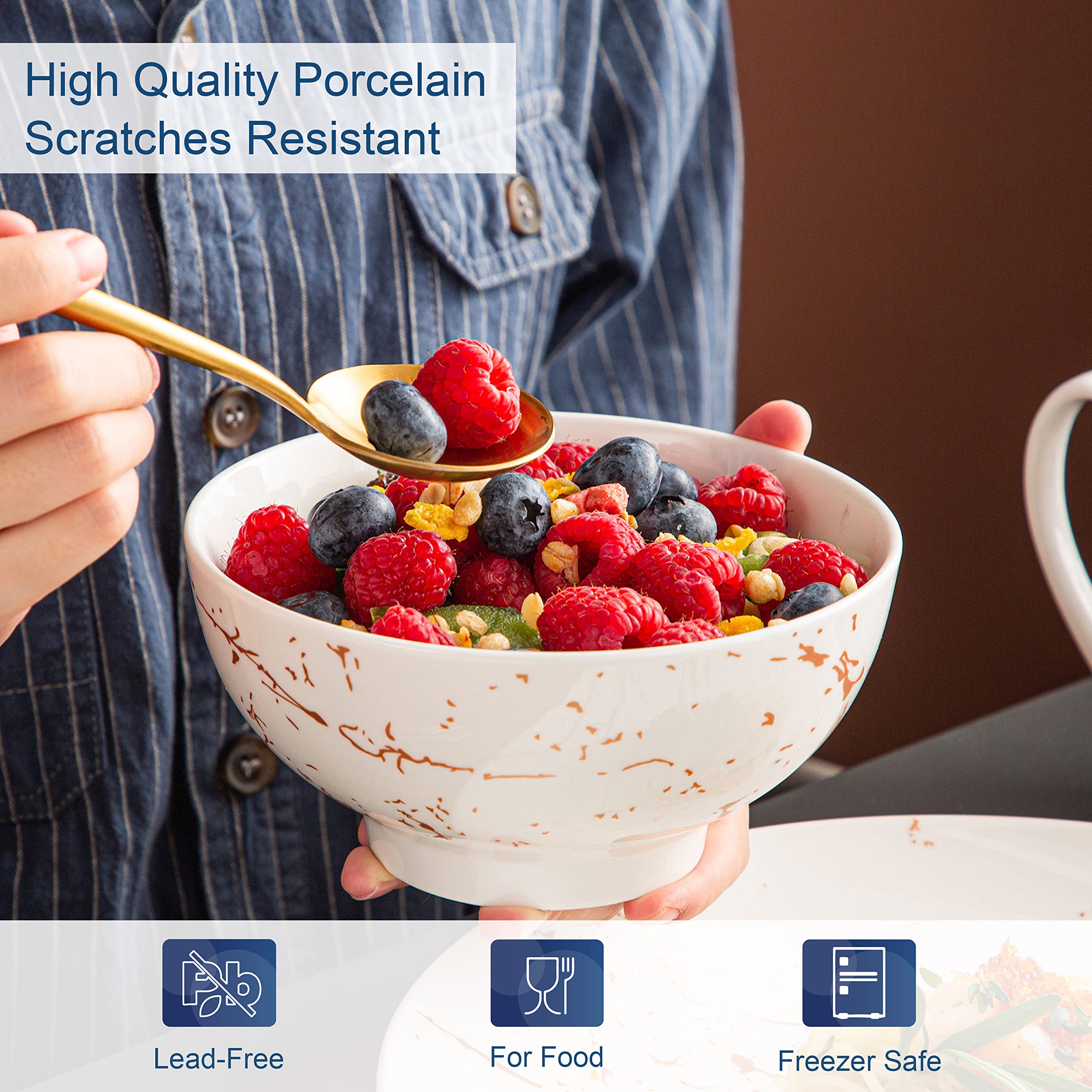 LOVECASA 32-Piece White Porcelain Dinnerware Set with Gold Splash for 8 - Dishwasher & Microwave Safe for Everyday Dining