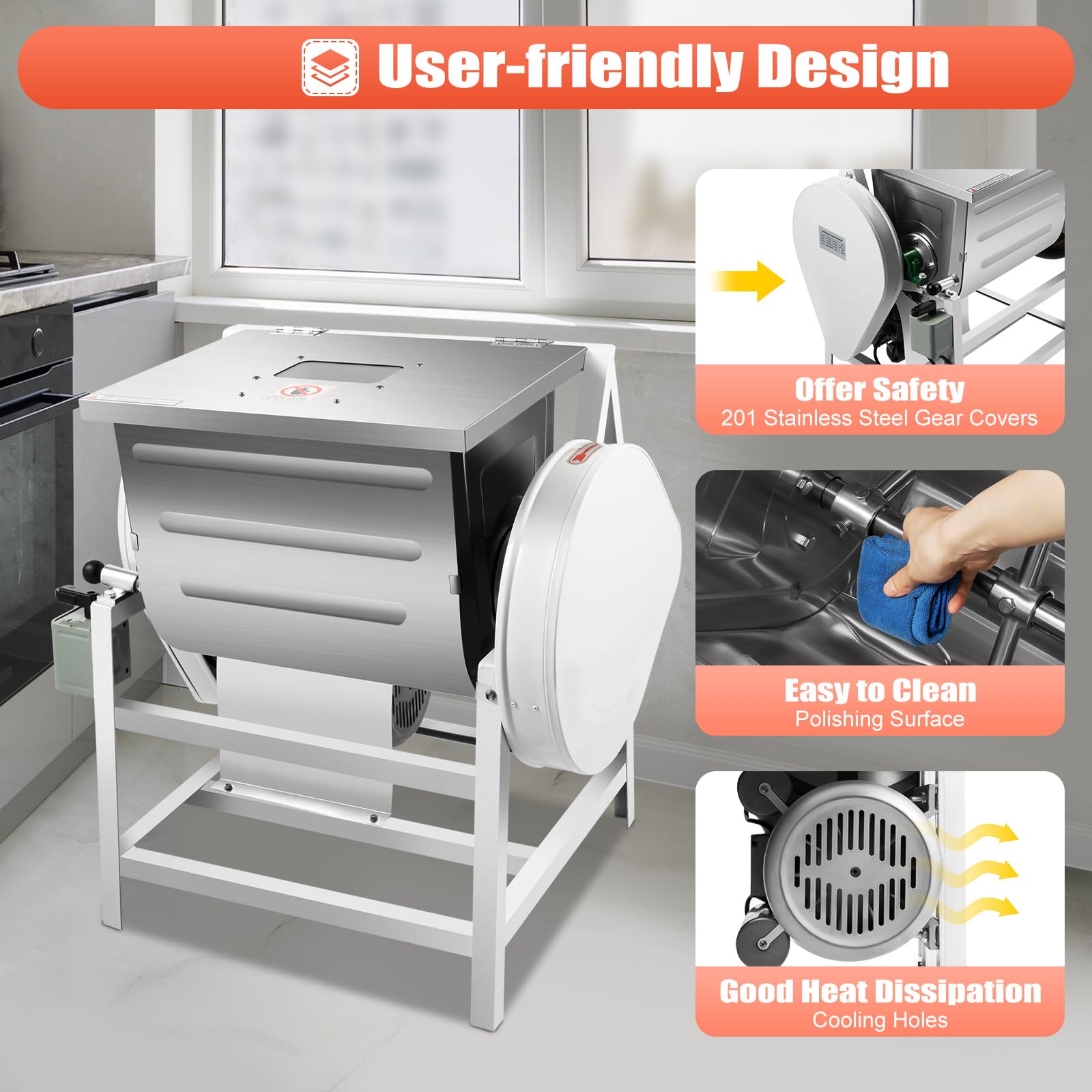 30QT Commercial Electric Dough Mixer - 1.5KW 110V Heavy Duty Kneading Machine with 90° Tilt & 2-Speed (1400 RPM) - Perfect for Bakeries, Pizza Shops, and Commercial Kitchens