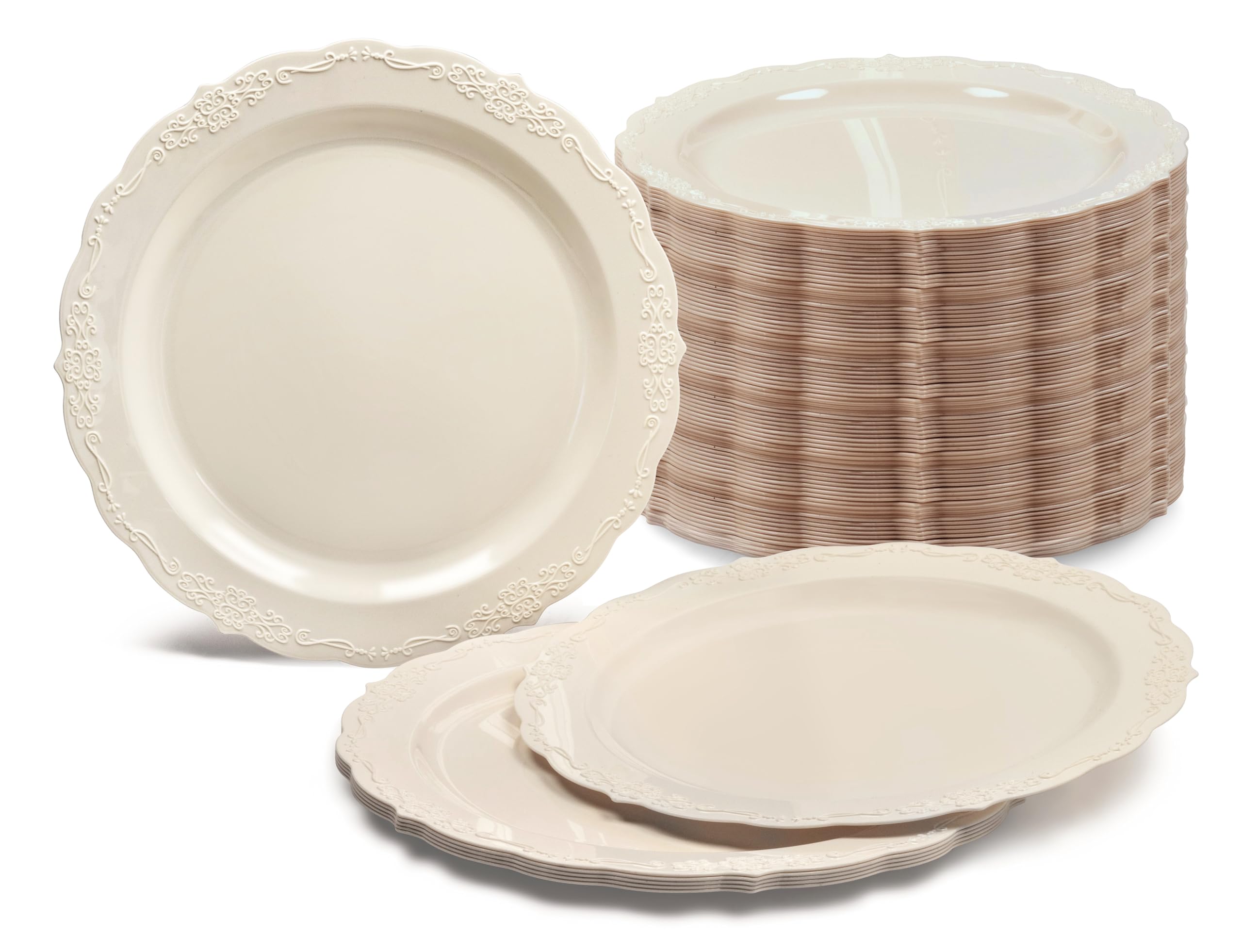 240-Pack Disposable Plastic Plates - 10 Inch Ivory Dinner Plates for Weddings, Parties & Events | Elegant Verona Plain Design | Bulk Disposable Tableware for Catering, BBQs & Special Occasions