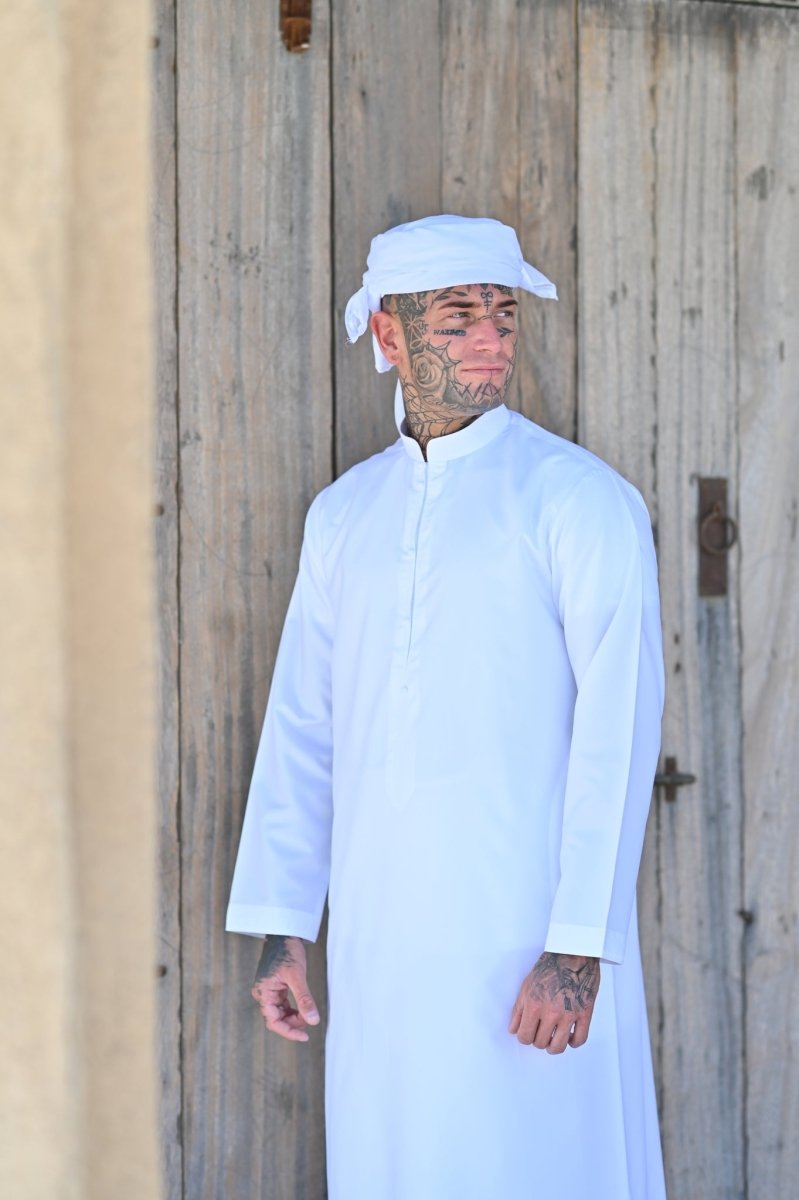 Men's Pure White Bahraini Thobe - Traditional Arabic Robe for Eid, Weddings & Special Occasions