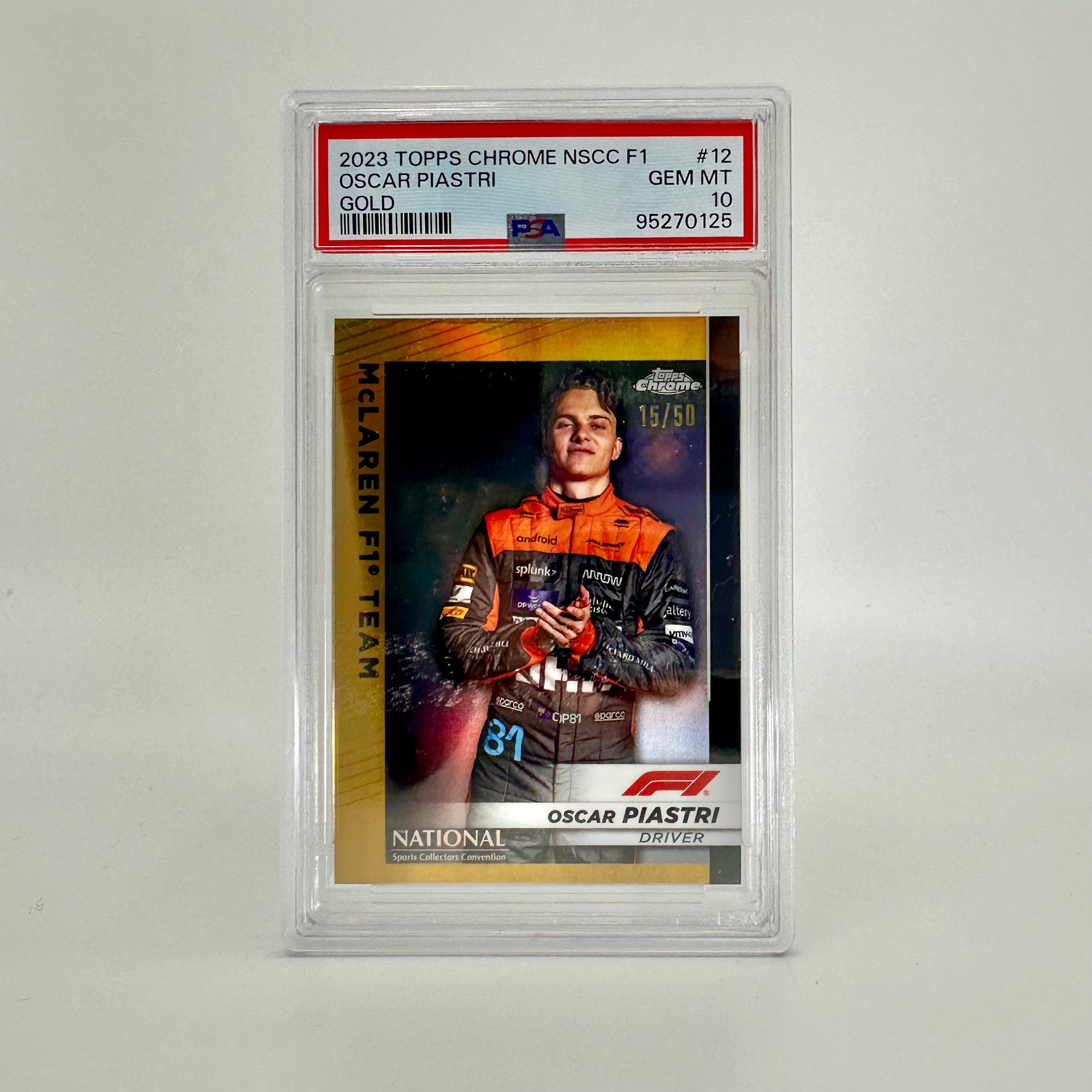 2023 Topps Chrome Oscar Piastri #12 PSA 10 Gem Mint 15/50 Gold Refractor Rookie Card - Perfect for Collectors, Sports Memorabilia, and Investment
