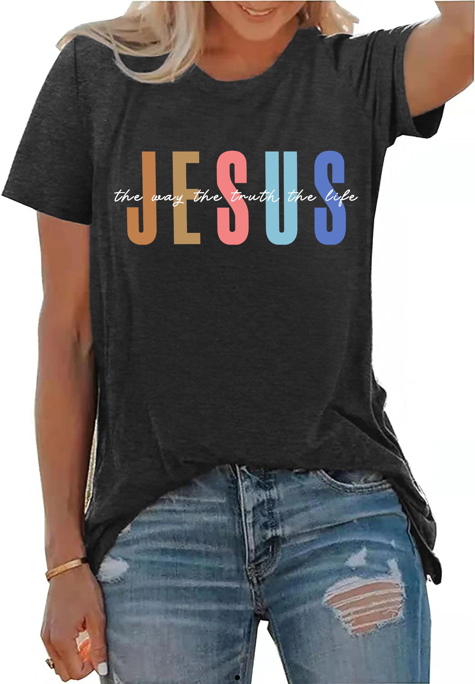 PECHAR Women's Christian T-Shirt - Jesus Faith Religious Tee with Bible Verse - Short Sleeve Christian Apparel for Church, Bible Study & Everyday Wear