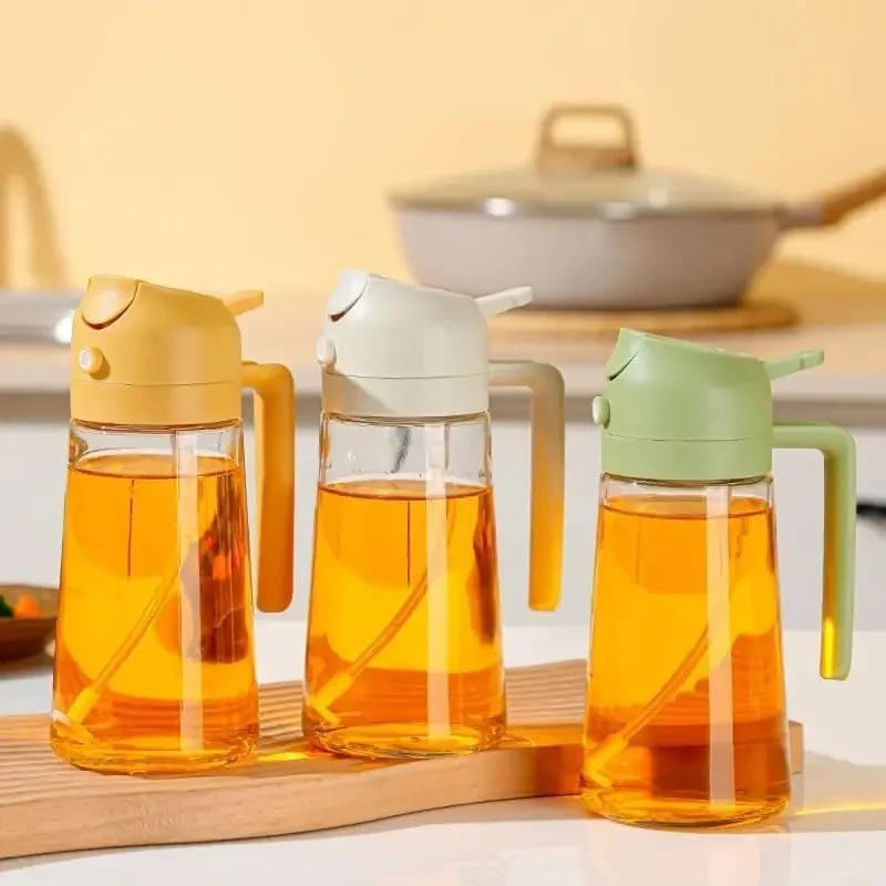 DECRUZ 2-in-1 Glass Oil Spray Bottle with Silicone Brush & Spatula - Kitchen Oil Dispenser for Cooking, Baking, Air Fryer, Salad, BBQ - Perfect for Oil, Vinegar & Marinades Spraying - Ideal for Home Chefs & Healthy Cooking