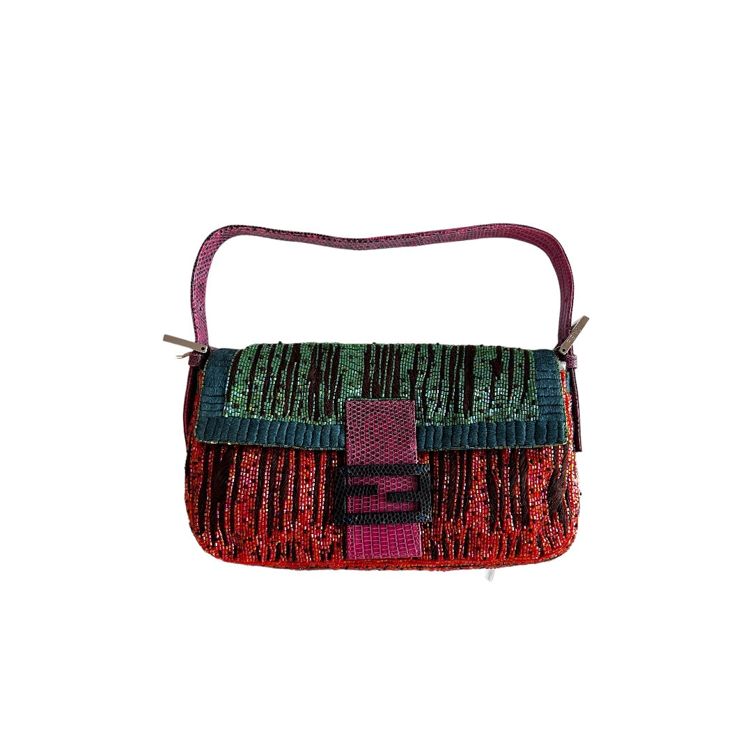 Fendi Multicolor Beaded Embroidered Baguette Bag - Luxury Designer Handbag for Women, Perfect for Parties, Weddings & Evening Events