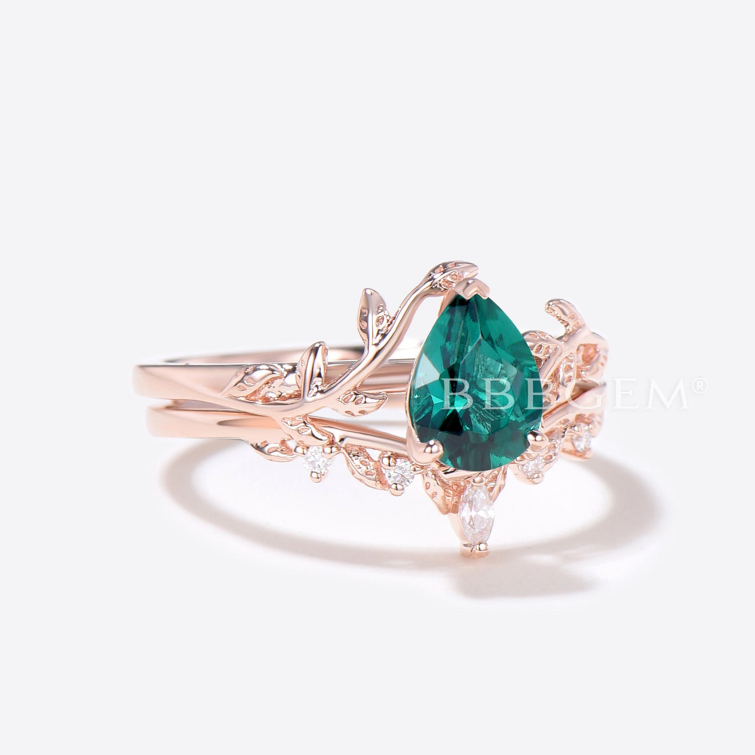 Emerald Teardrop Engagement Ring Set - Vintage Branch Leaf Design for Women - Perfect for Weddings, Anniversaries & Romantic Gifts