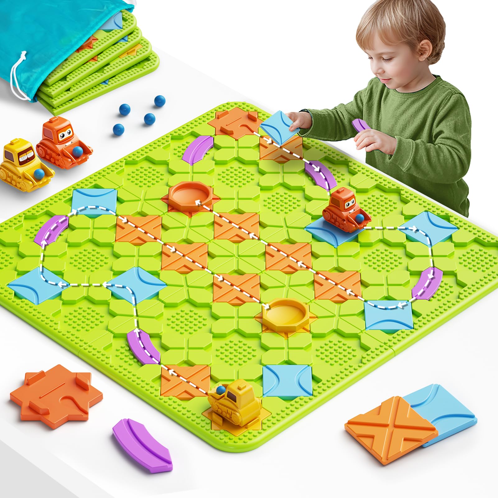 Burgkidz Logic Board Game for Kids Ages 4-8 - 56x56cm Large Maze Puzzle & Road Building Toy | Educational STEM Learning Game | Perfect Birthday Gift for Boys & Girls | Family Game Night Fun