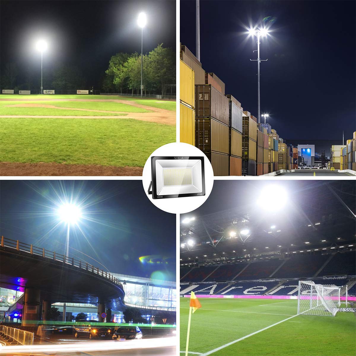 SOLLA 400W LED Flood Light - IP66 Waterproof, 32000 Lumens Super Bright, 2140W Equivalent Outdoor Security Lighting (6000K Daylight White) - Perfect for Landscape, Wall, Backyard, Parking Lot & Stadium Illumination