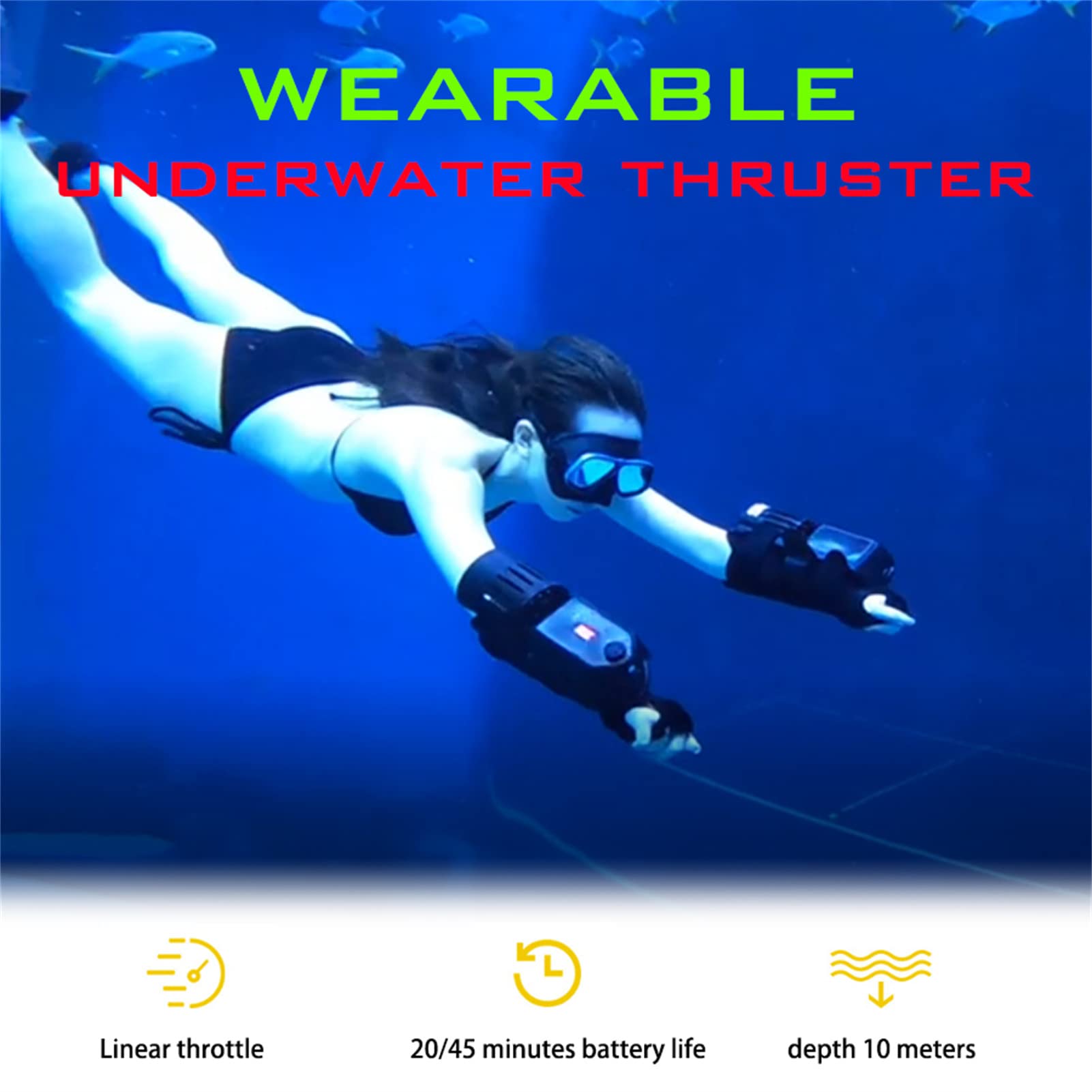 65ft Waterproof Underwater Scooter - Hands-Free Arm Mounted Sea Scooter for Snorkeling, Swimming & Scuba Diving | Portable Diving Gear with Accelerator Control | Perfect for Ocean Exploration, Pool Fun & Underwater Adventures