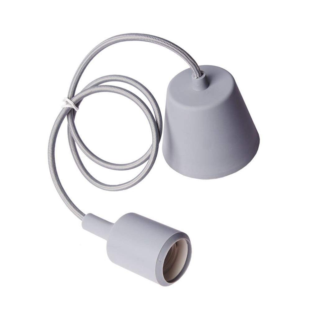 Uonlytech E27 Pendant Light Cord - Gray Silicone Ceiling Lamp Holder with Hanging Socket for Kitchen Island, Dining Room, and Bedroom Lighting