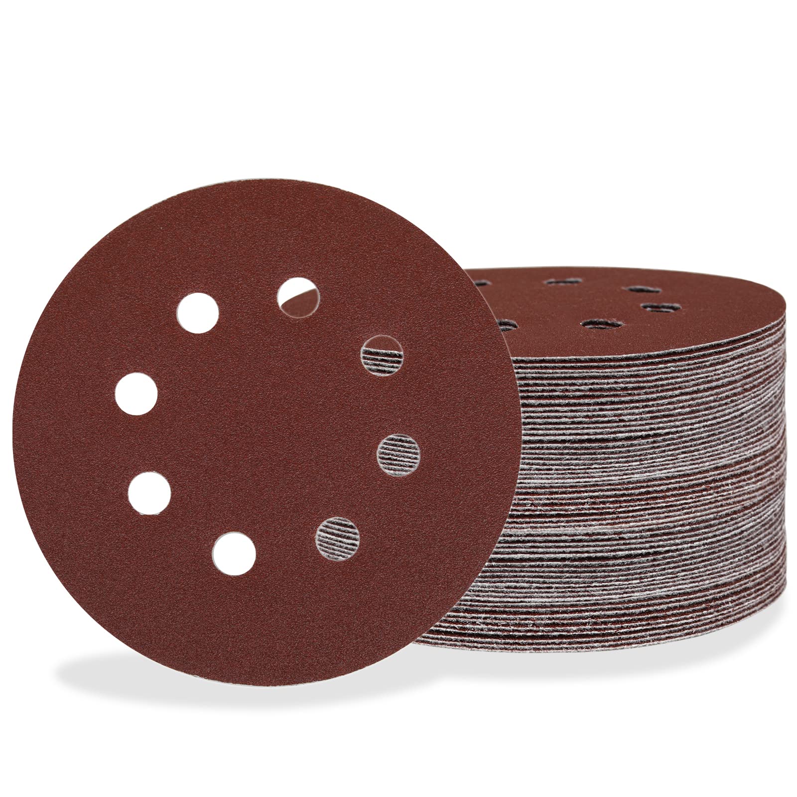 5 Inch 8 Hole Aluminum Oxide Sanding Discs - 65PCS Assorted Grits (240-1000) for Random Orbital Sander | Hook & Loop Adhesive Sandpaper Pads | Woodworking, Metal Polishing & DIY Projects