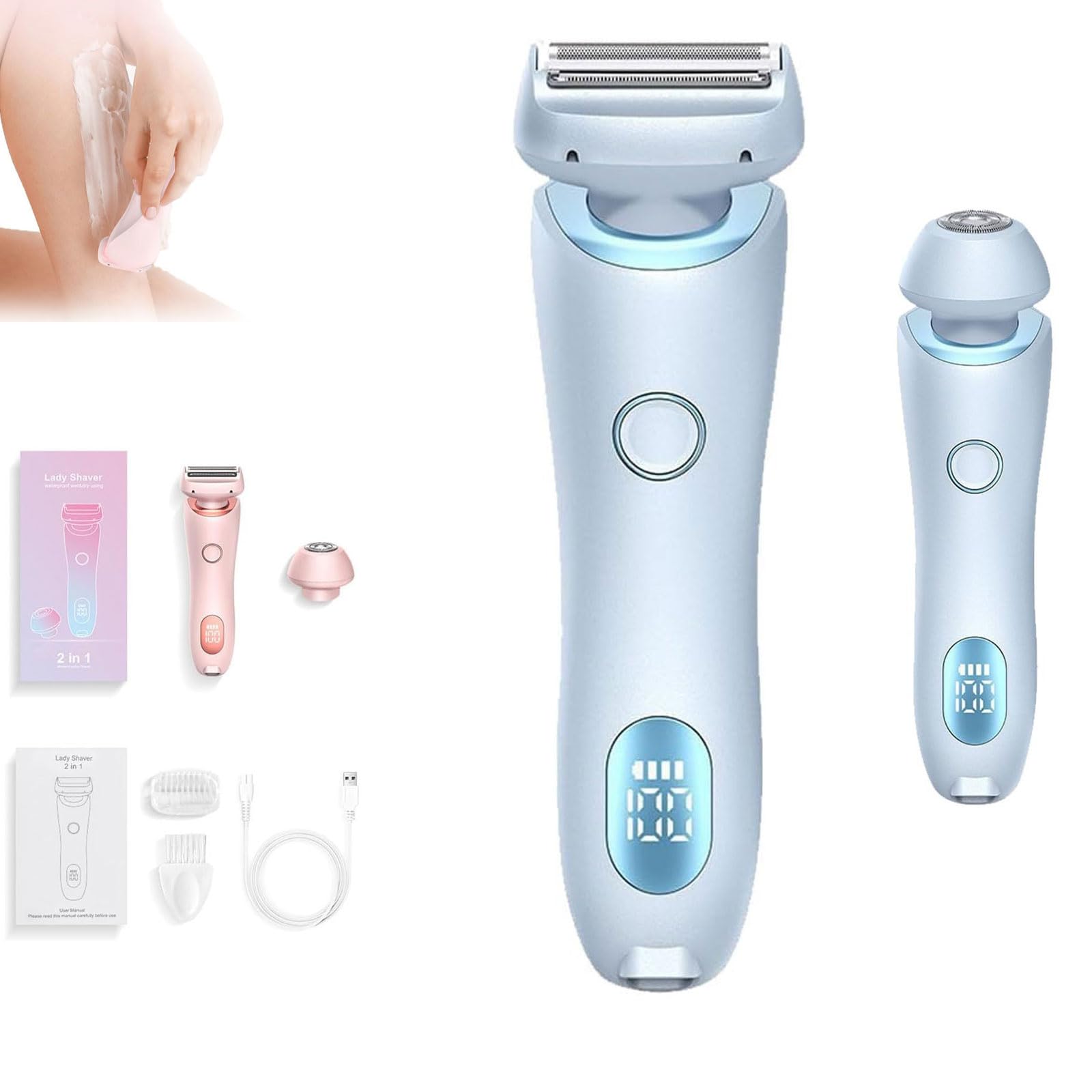 SmoothShave Electric Razor for Women - 2-in-1 Dual Head Hair Removal & Shaving Kit - Waterproof Cordless Lady Shaver for Legs, Bikini & Underarms - Painless Hair Trimmer for Sensitive Skin