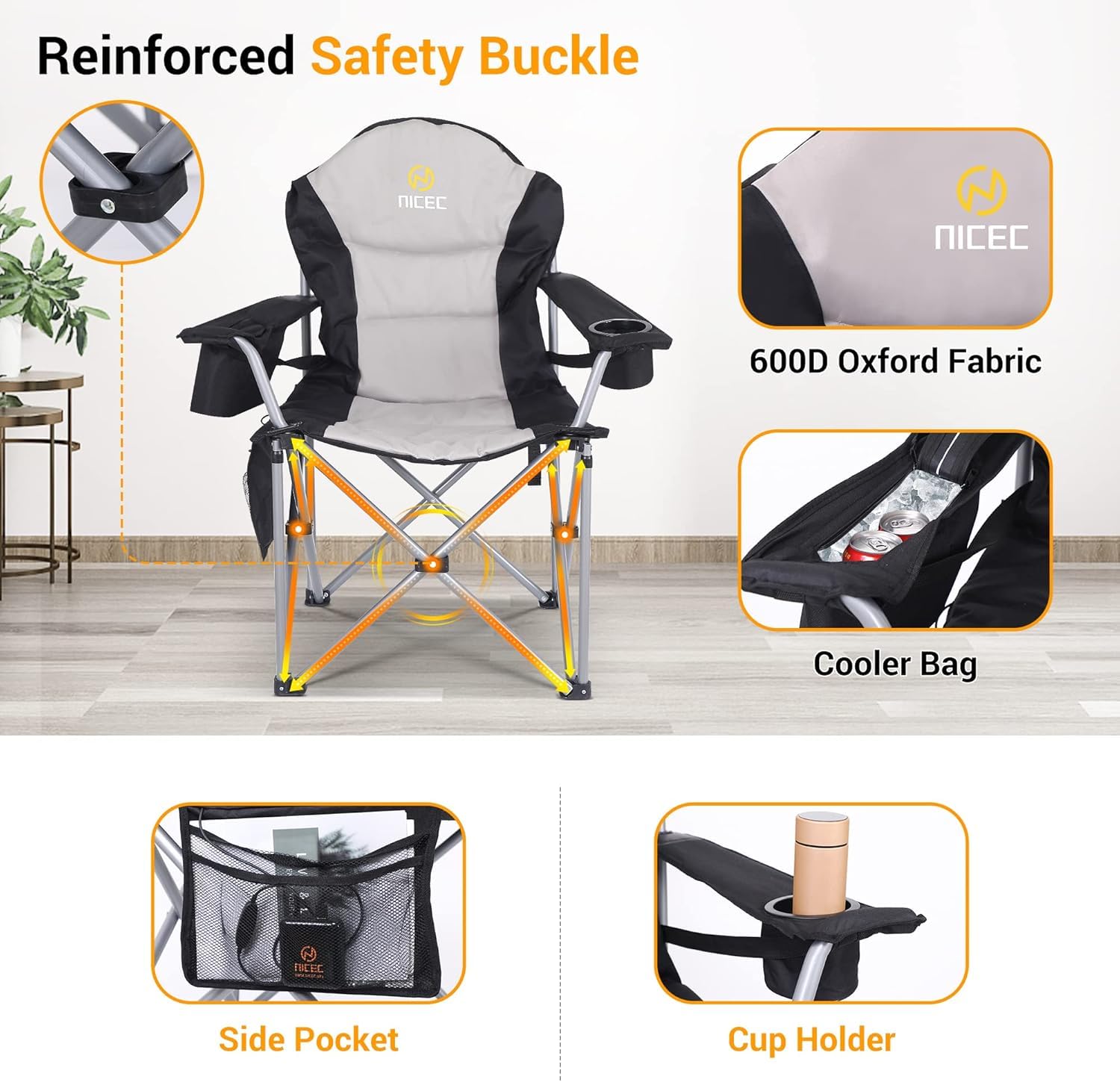 Premium Outdoor Heated Chair - Portable Electric Camping Chair with Thick Padding, Heavy Duty Cooler, Carry Bag & Side Pockets - Includes 10000mAh Power Bank (2 Pack) - Perfect for Beach, Backyard, Picnics & Winter Camping