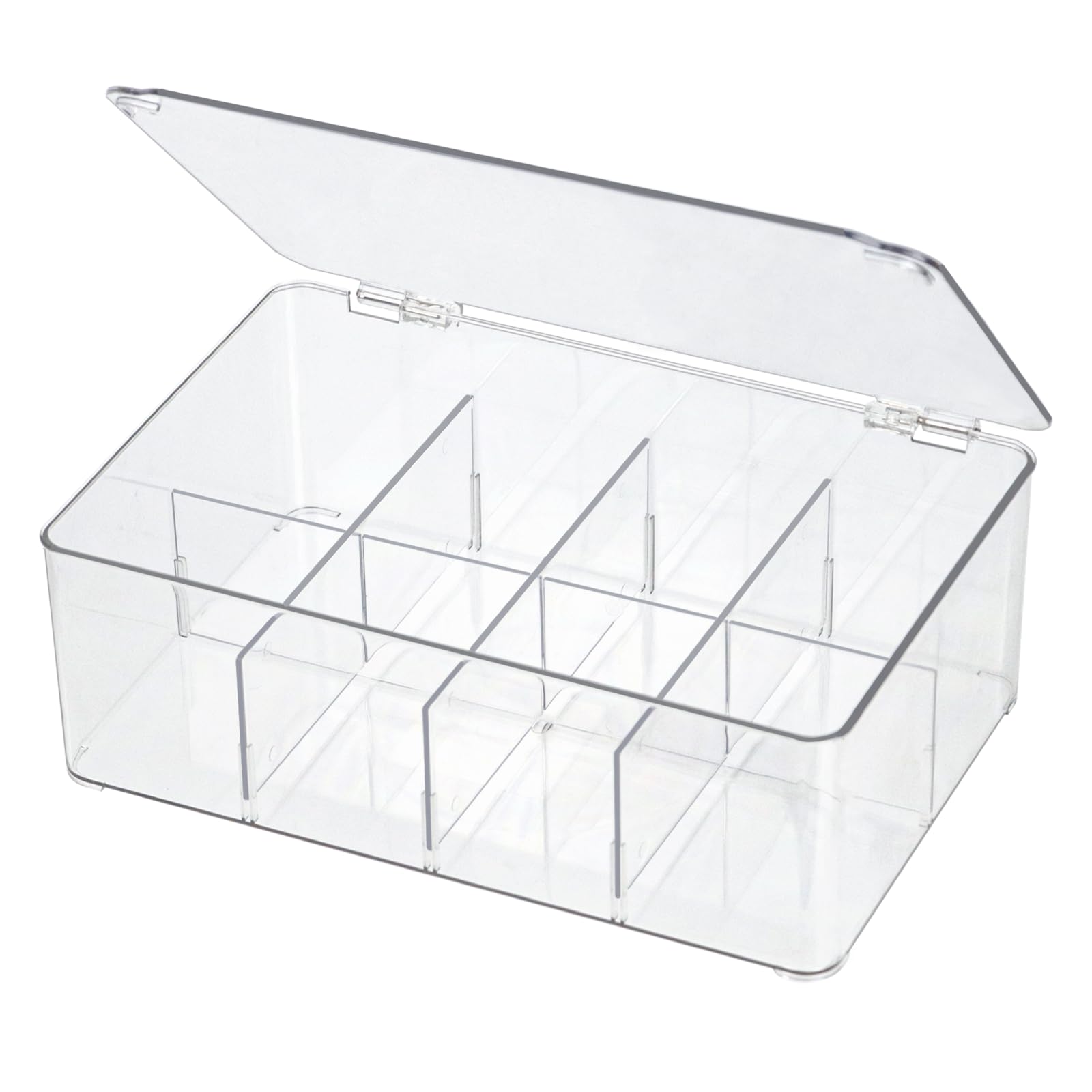 Clear Plastic Tea Bag Organizer with Removable Dividers - Drawer Storage Container for Scarves, Ties, Bras & Accessories - Perfect for Closet, Dresser & Travel Organization
