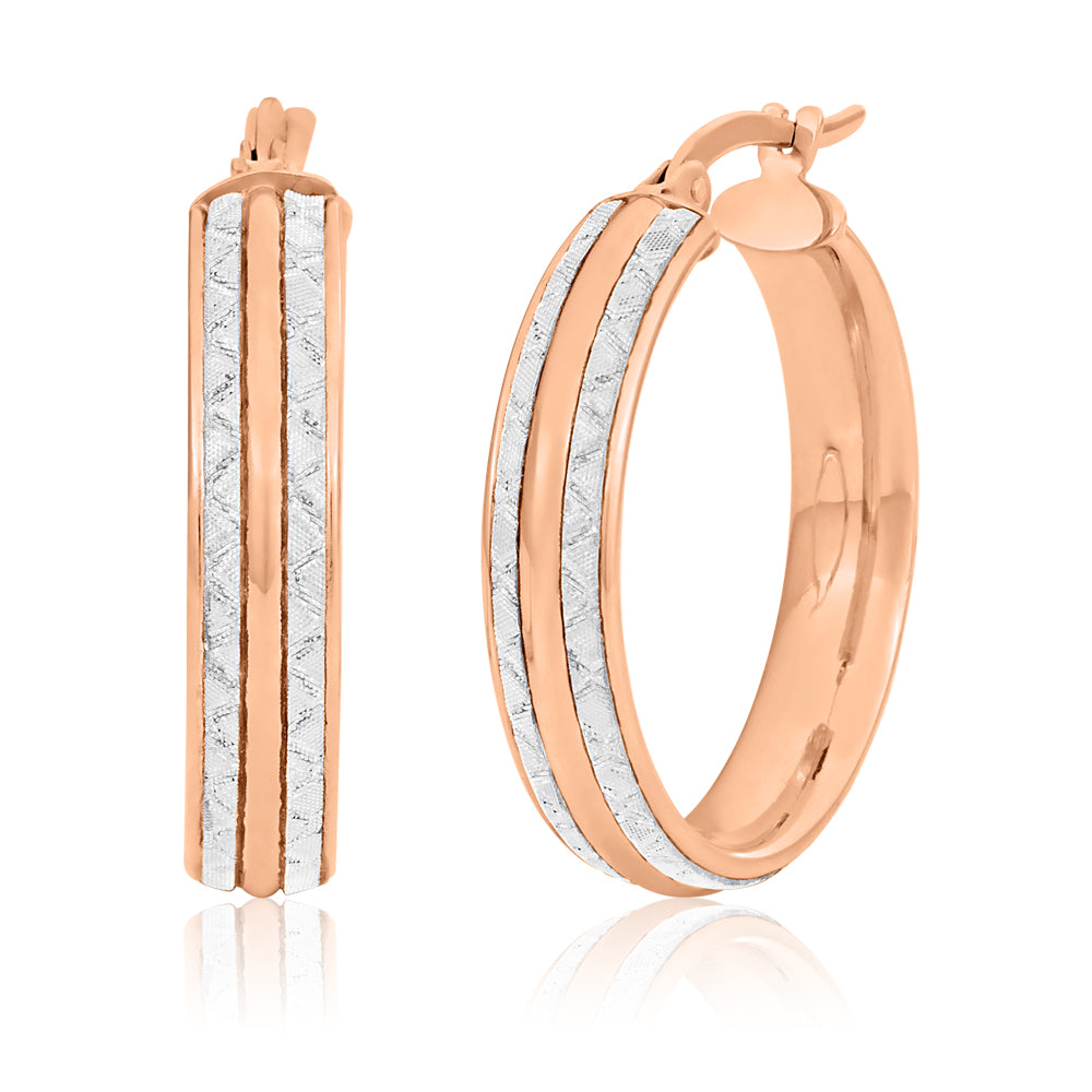 9ct Rose Gold Silver Filled Stardust Hoop Earrings - Elegant Everyday Wear for Women