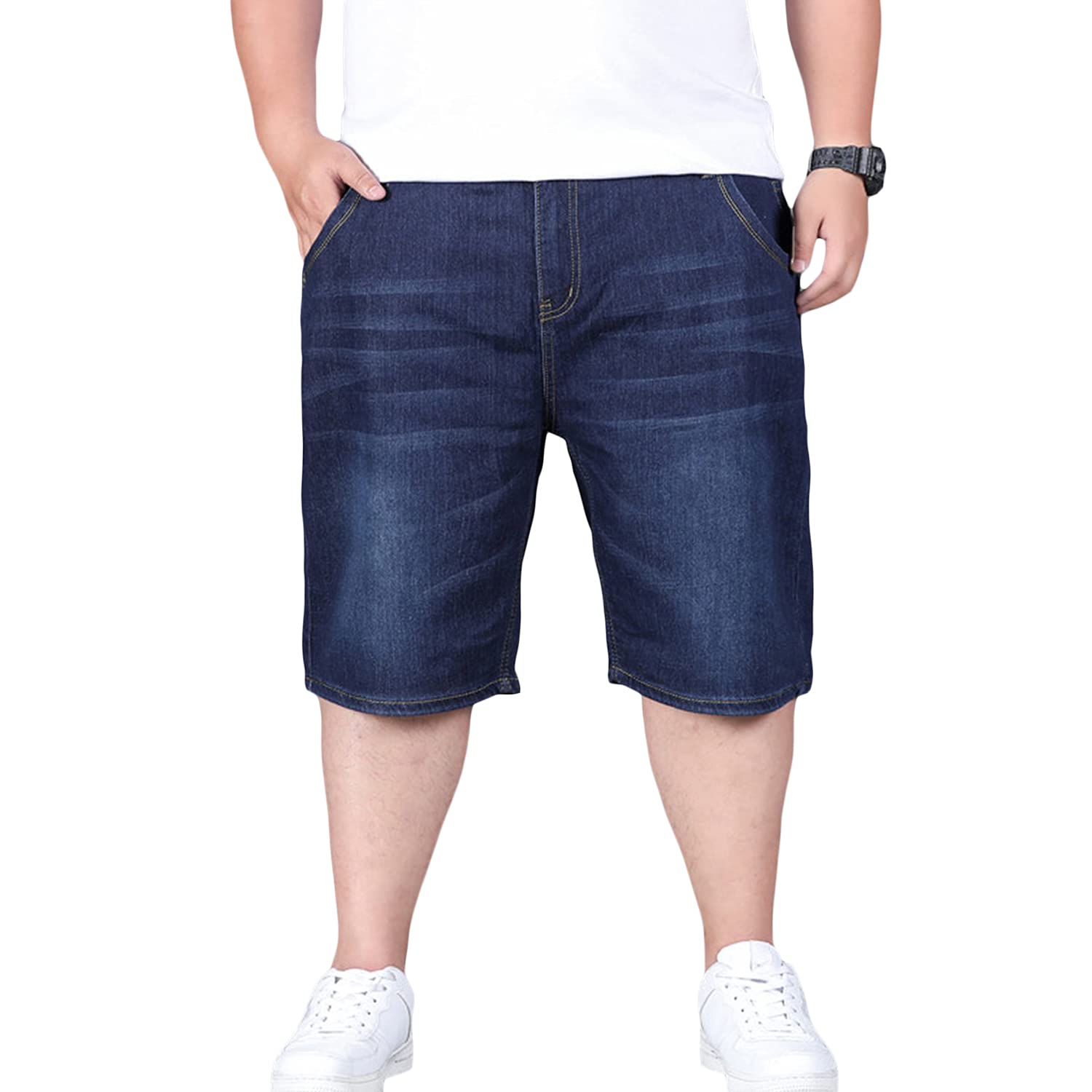 Men's Big & Tall Stretch Denim Shorts - Loose Fit Baggy 3/4 Jean Shorts for Hip Hop & Casual Wear - Plus Size Comfortable Summer Shorts for Street Style & Outdoor Activities
