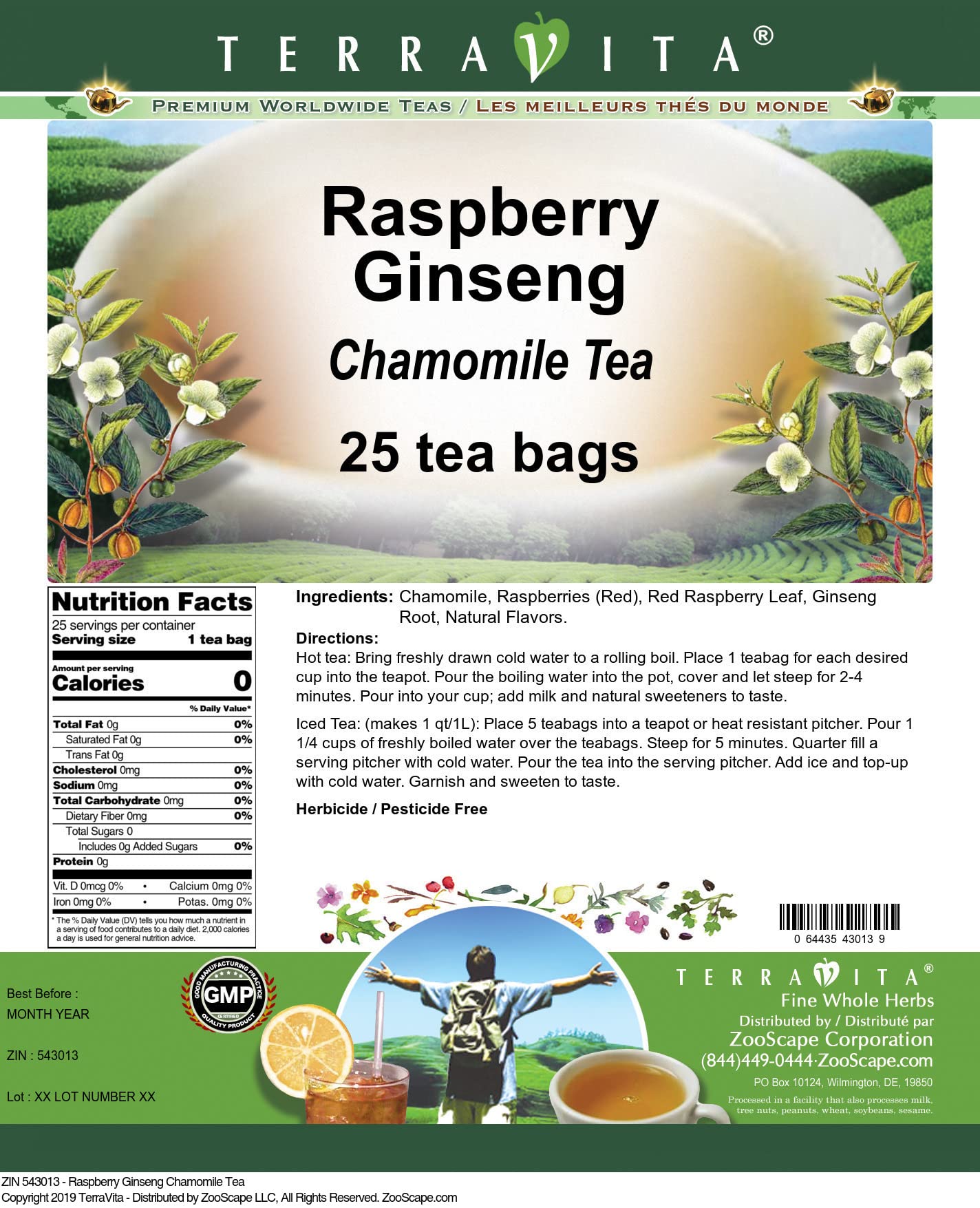 Premium Raspberry Ginseng Chamomile Herbal Tea - 3 Pack (75 Tea Bags Total) | Stress Relief & Sleep Aid | ZIN 543013 | Perfect for Relaxation, Meditation & Nighttime Routine
