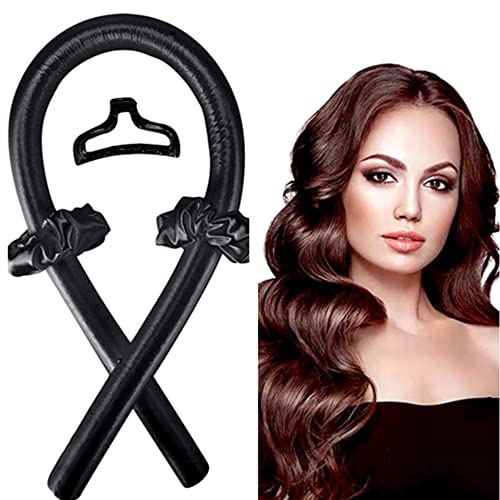 Heatless Hair Curler for Long Hair - No Heat Curling Rod Headband with Hair Clips & Scrunchie for Overnight Natural Waves (Black) - Perfect for Bedtime Styling & Damage-Free Curls