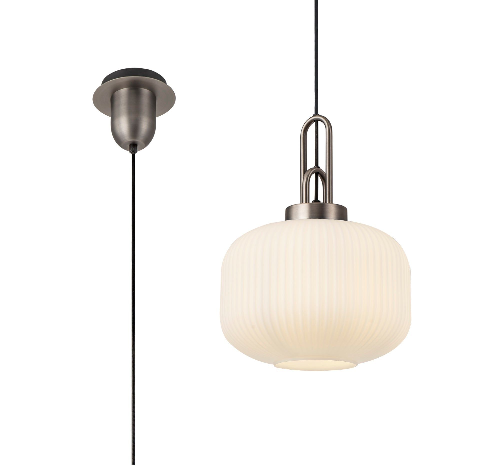 Stylish Cadiz 1-Light Pendant Light with 30cm Pumpkin-Shaped Ribbed Glass Shade - E27 Socket, IP20 Rated, Multiple Color Options - Perfect for Kitchen Island, Dining Room, or Entryway Lighting