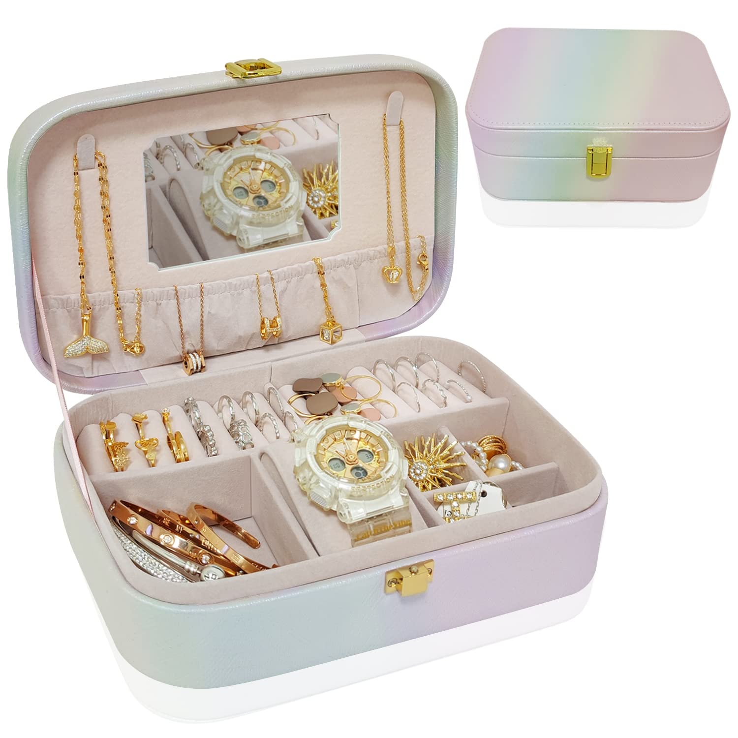 Elegant PU Leather Jewelry Box for Women - Fish Tail Pattern with Mirror, Necklace Ring Earring Bracelet Watch Organizer - Perfect Gift for Wife, Girlfriend & Women - Ideal for Travel, Home Vanity & Gift Giving
