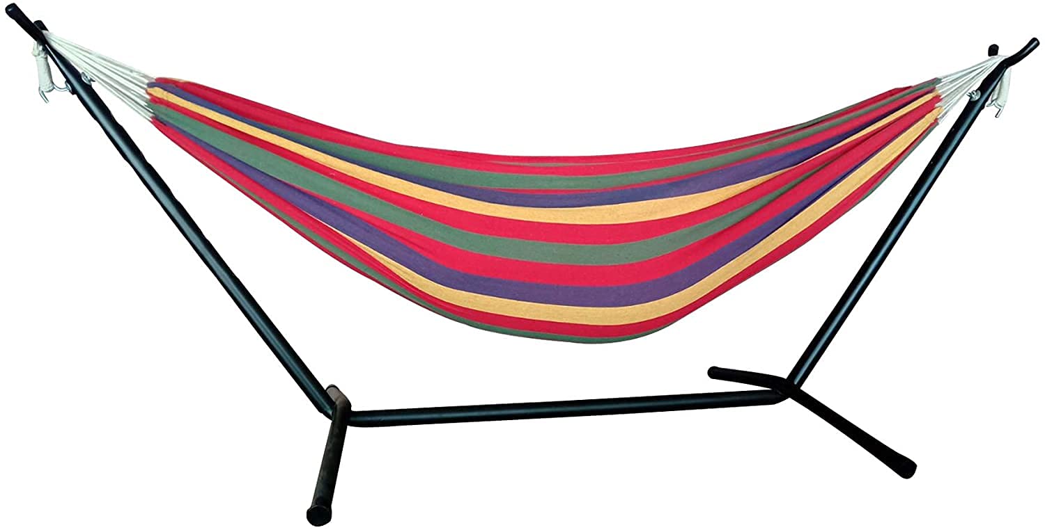 Tropical Stripe Double Classic 2 Person Hammock with Stand - Portable Outdoor Hammock for Backyard, Beach & Camping - Perfect for Relaxation & Lounging