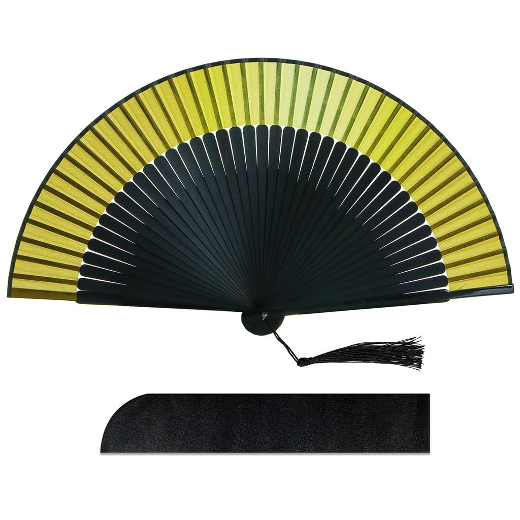 Elegant Folding Silk Bamboo Hand Fan - Traditional Chinese & Japanese Style Portable Fan for Men & Women - Perfect for Gifts, Dance, Weddings, Festivals, Parties & Home Decor (Gold) - Ideal for Summer Cooling, Cultural Events & Themed Celebrations
