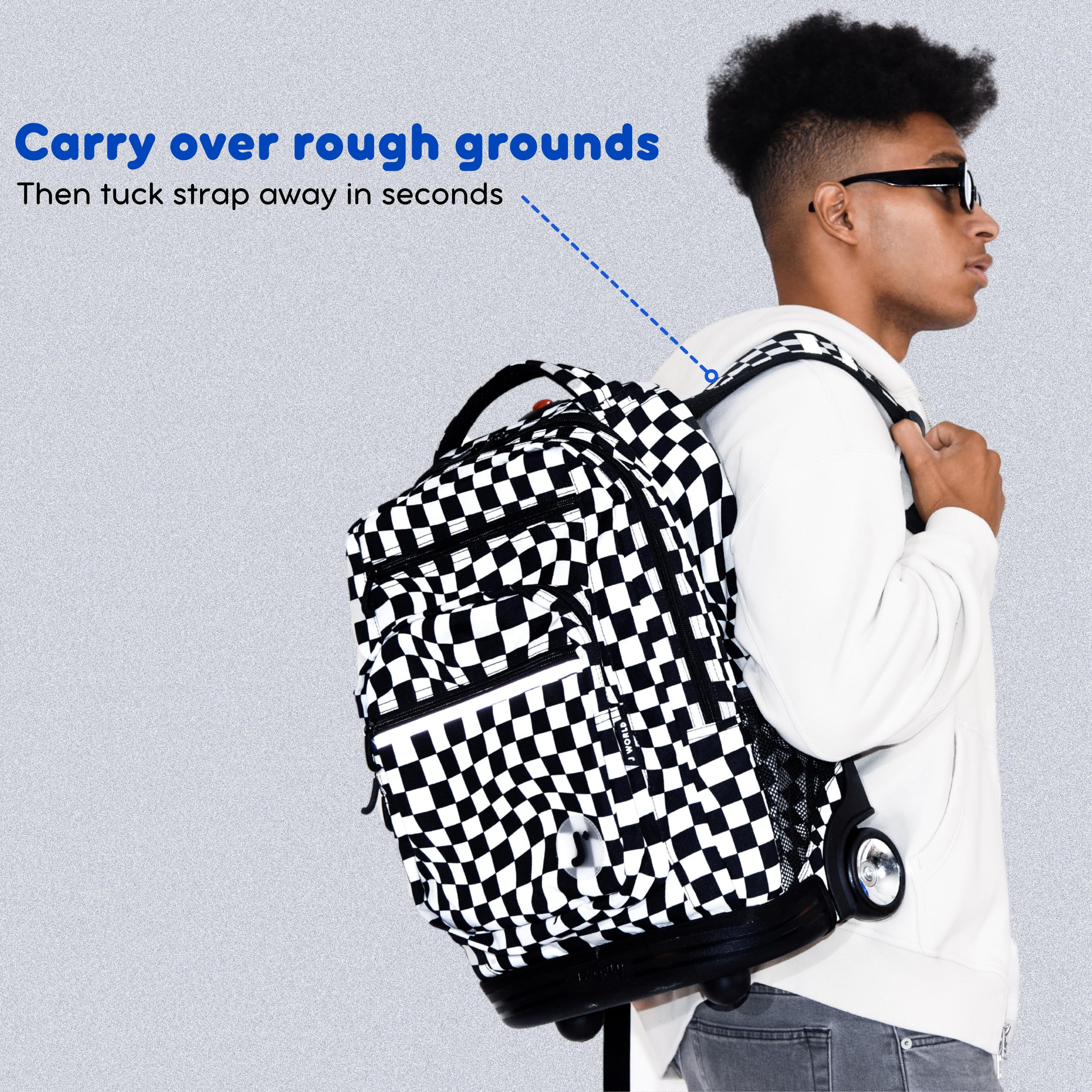 J World New York Sundance Rolling Backpack for Kids - 20 Inch Wheeled School Bookbag with Durable Wheels & Adjustable Handle - Perfect for School, Travel & Daily Use (Camo Design)
