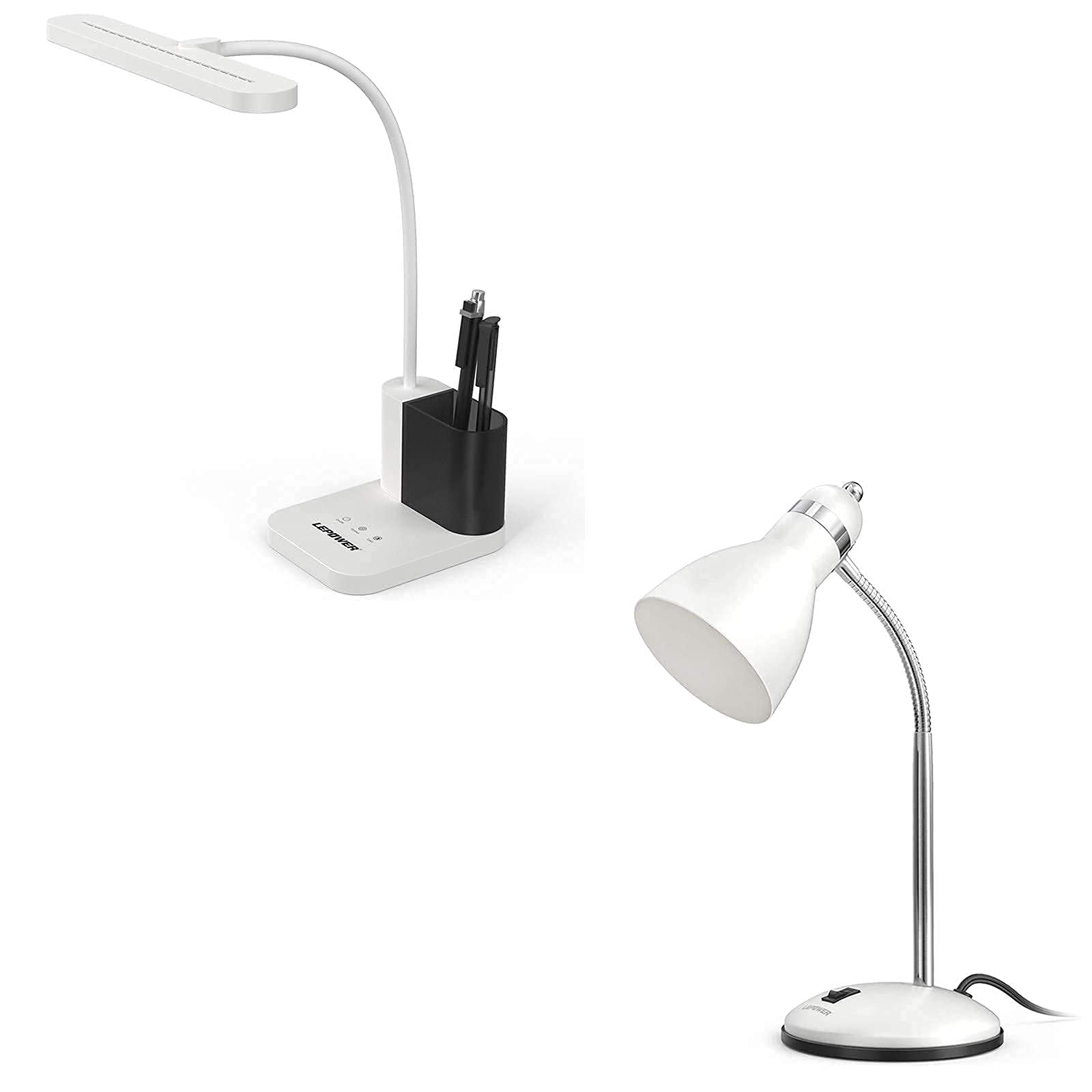 LEPOWER Adjustable Metal Desk Lamp with LED Light and Built-in Pen Holder - Perfect for Home Office, Study, Reading & Workspace Lighting