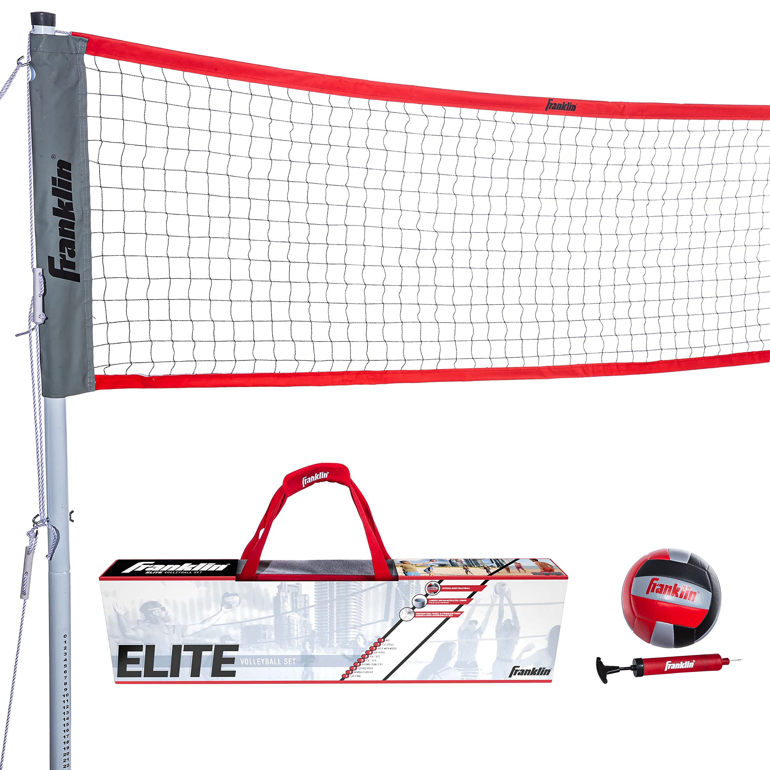 Franklin Sports Portable Volleyball Net Set - Regulation Size Beach & Backyard Volleyball System with Poles, Net & Volleyball Included | Perfect for Outdoor Games, Picnics & Summer Activities