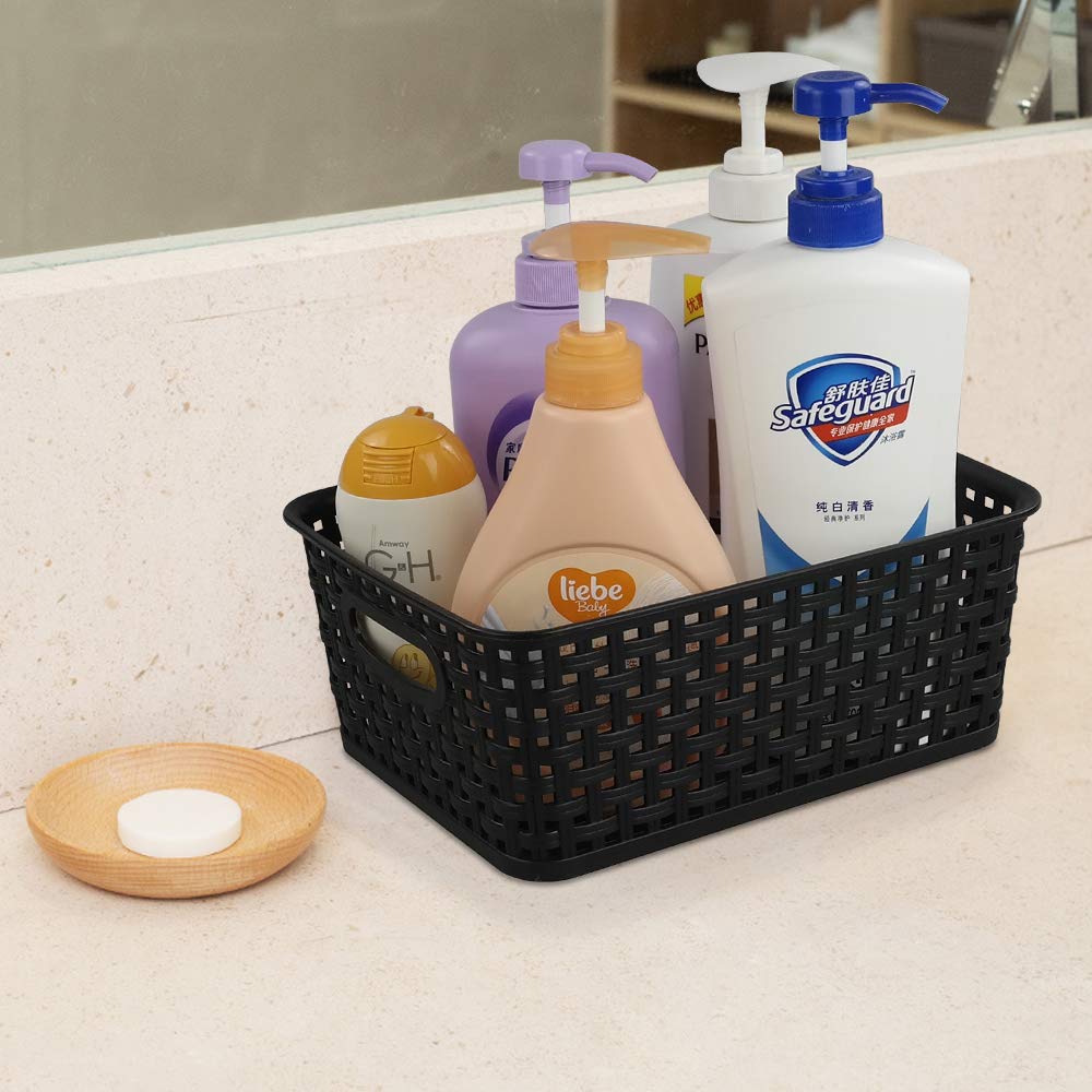 6-Pack Black Woven Storage Baskets - Home & Office Organizers