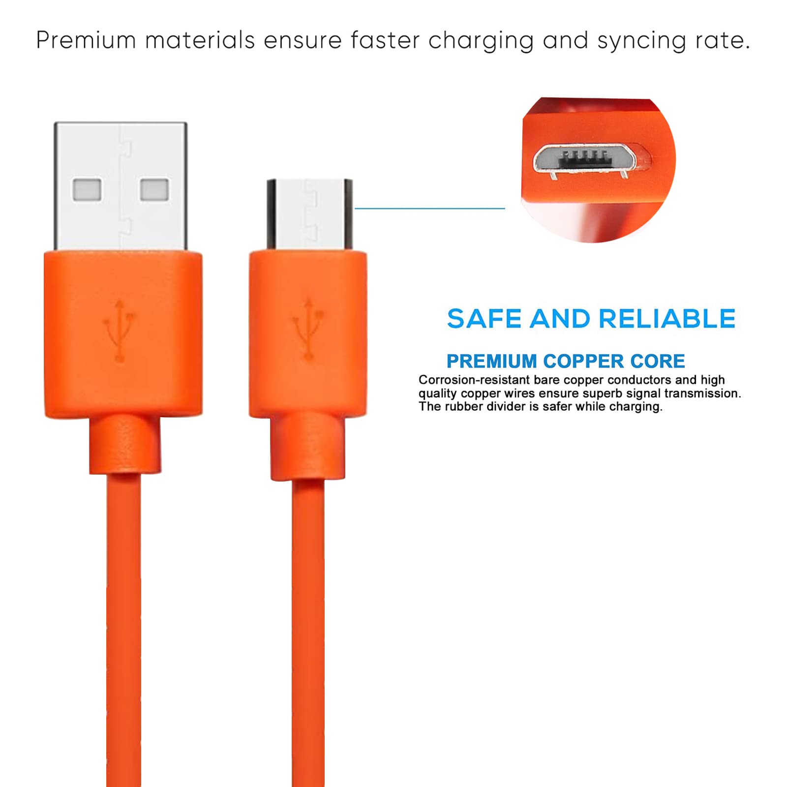 Fast Charging Replacement Cable for Ring Video Doorbell (2020 Release) 2/3/3 Plus/4, Doorbell Pro/Plus & Camera Battery - 3.3ft Orange Power Cord - Perfect for Home Security & Continuous Video Monitoring