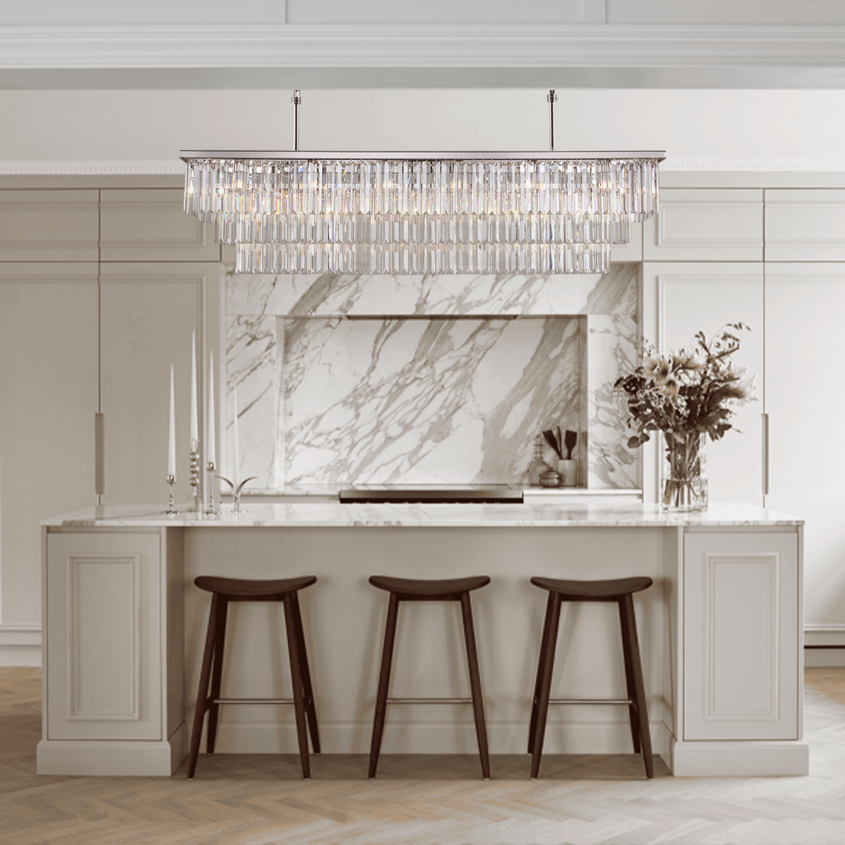 Falria 3-Tier Crystal Rectangular Chandelier - Modern Luxury Ceiling Light Fixture for Dining Room, Living Room & Bedroom | Elegant Home Decor Lighting