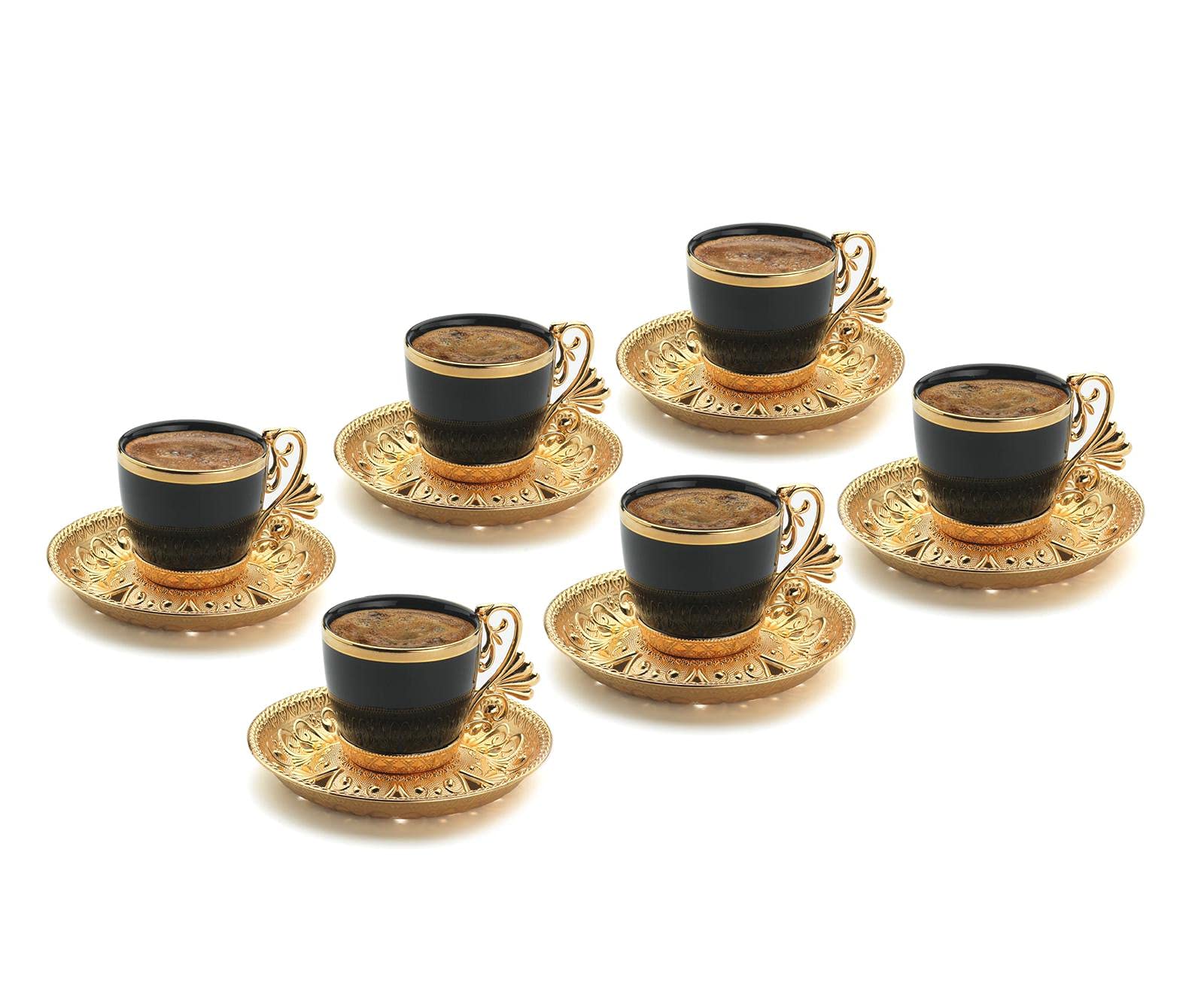 Premium Espresso Coffee Cups Set - 6-Piece Turkish Arabic Greek Coffee Set for Women & Men, Elegant Black & Gold Luxury Coffee Cups, Perfect for Home, Office, Wedding Gifts & Entertaining Guests