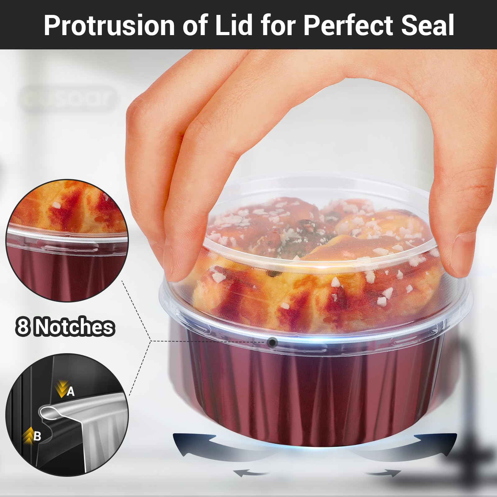 EUSOAR 5oz Aluminum Foil Baking Cups - 50pcs Cupcake Liners with Lids (3.34x2.59x2.35