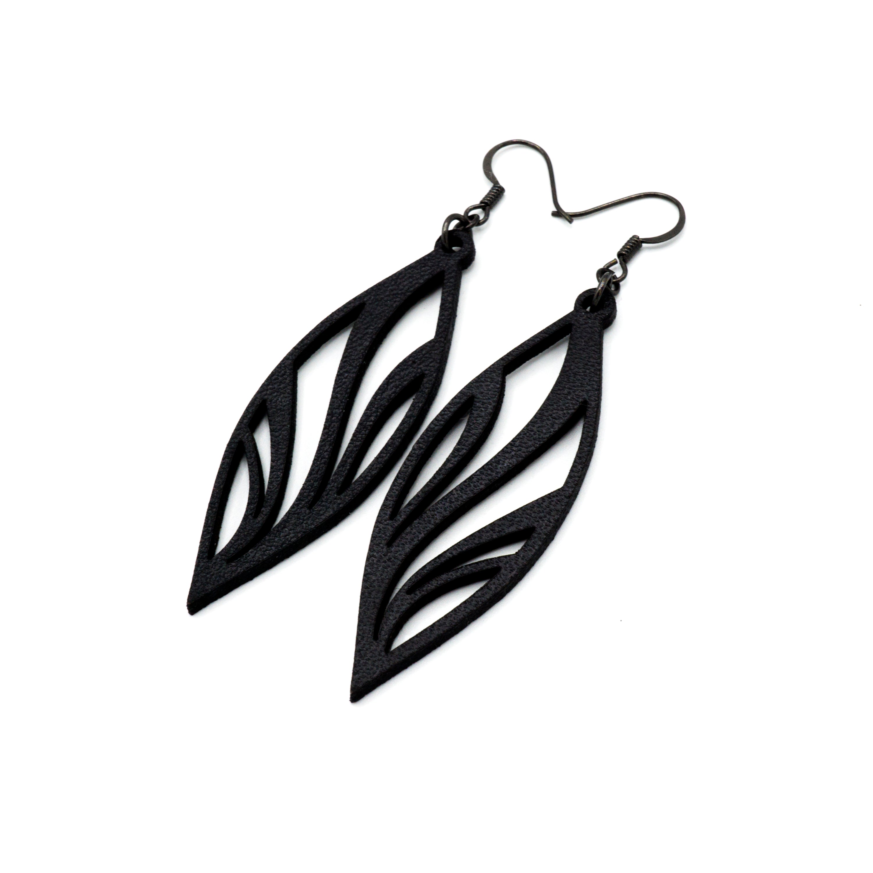 Petal 02 [S] Black Leather Earrings for Women - Boho Chic Dangle Earrings for Casual Wear, Parties & Special Occasions