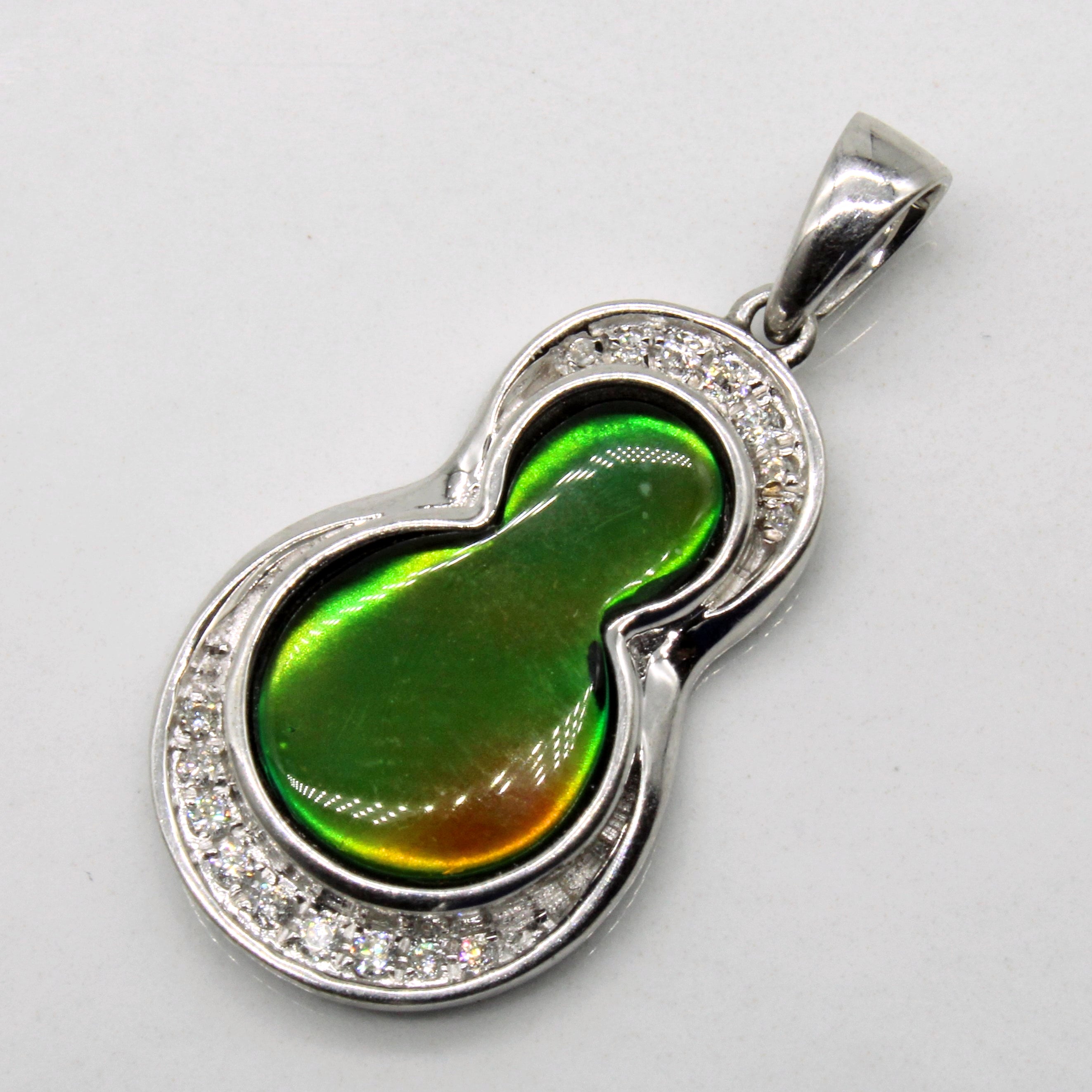 1.85ct Ammolite & 0.12ctw Diamond Pendant Necklace - Natural Gemstone Jewelry for Women, Gift for Her, Birthday & Anniversary Present, Elegant Evening Wear Accessory