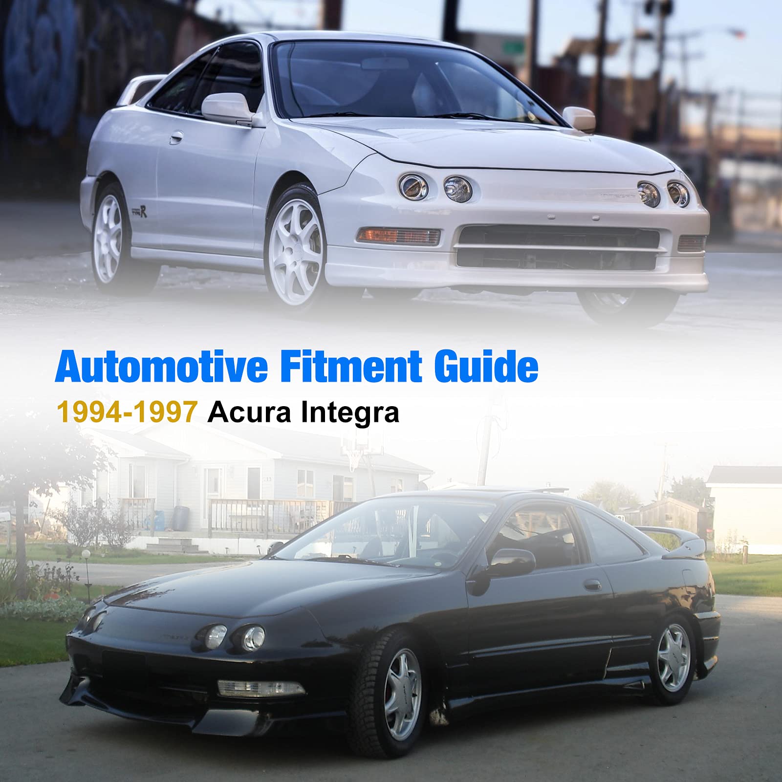 WOLFSTORM Halo Projector Headlight Assembly Replacement for 1994-1997 Acura Integra - Black Housing, LED Angel Eyes, DOT Approved (Perfect for Night Driving & Car Upgrades)