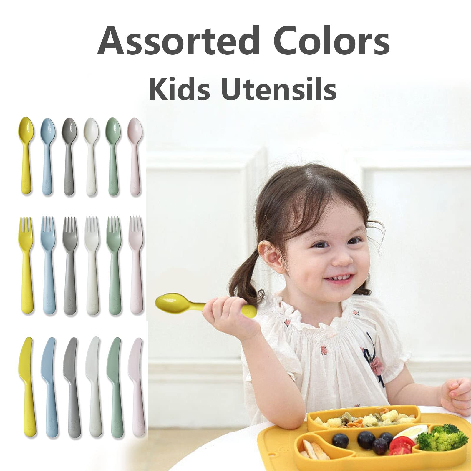 18-Piece Plastic Toddler Utensil Set - BPA-Free, Dishwasher Safe Kids Spoons, Forks & Knives - Colorful Reusable Baby Flatware for Mealtime, Travel & Daycare - Toddler Feeding Essentials