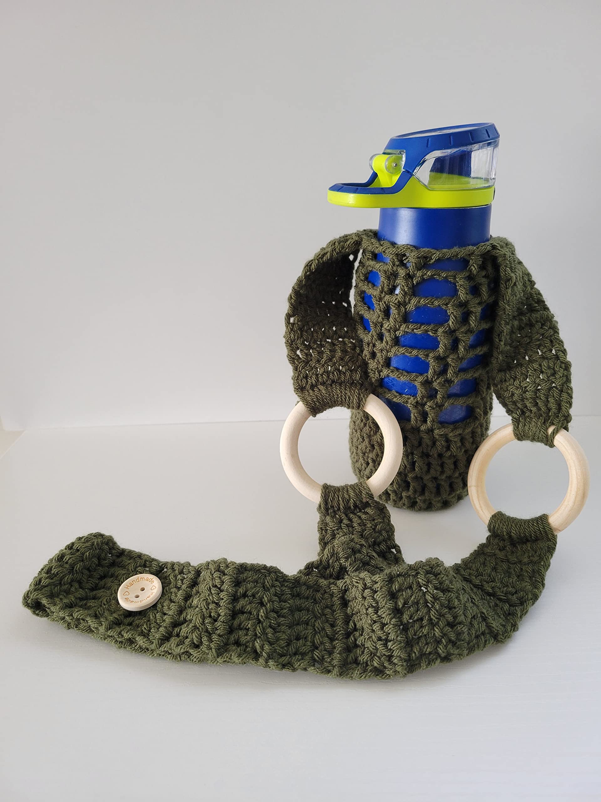 Adjustable Crossbody Water Bottle Holder with Phone Pocket - Handmade Crochet Bottle Carrier for Hiking, Gym & Travel (Blue) - Perfect for Outdoor Activities, Workouts and Daily Commute