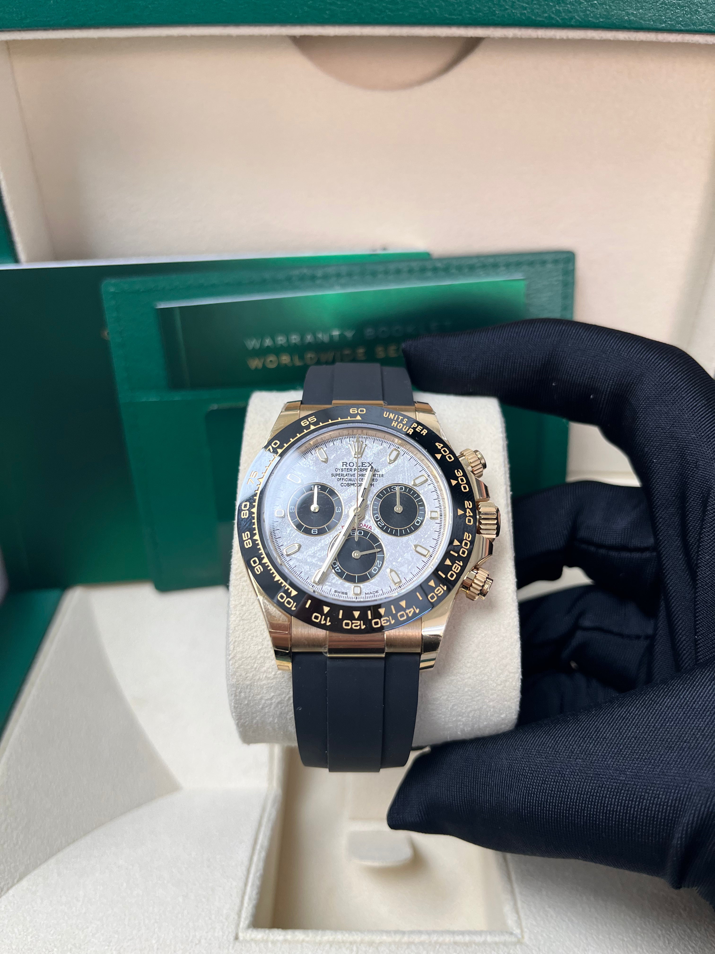 Rolex Daytona 40mm Men's Watch - Meteorite & Black Index Dial with Black Oysterflex Strap (Ref#116518LN) - Luxury Chronograph for Business, Gifting & Special Occasions