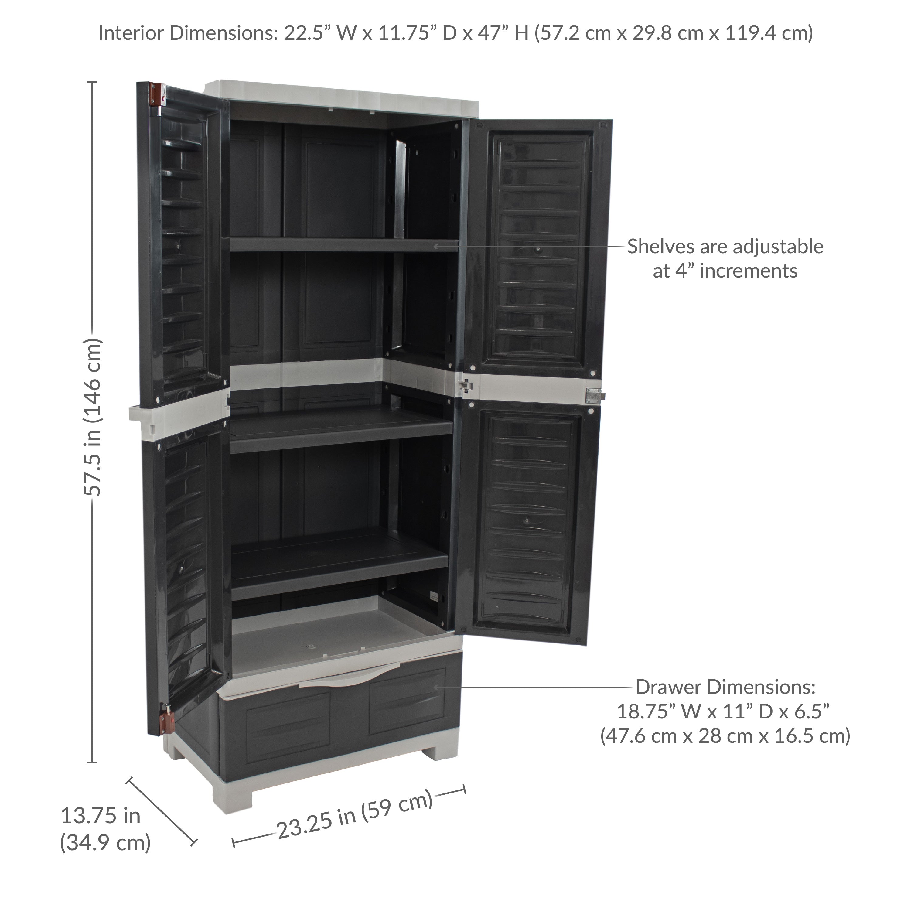 Sunnydaze 3-Shelf Plastic Lockable Storage Cabinet 57.5