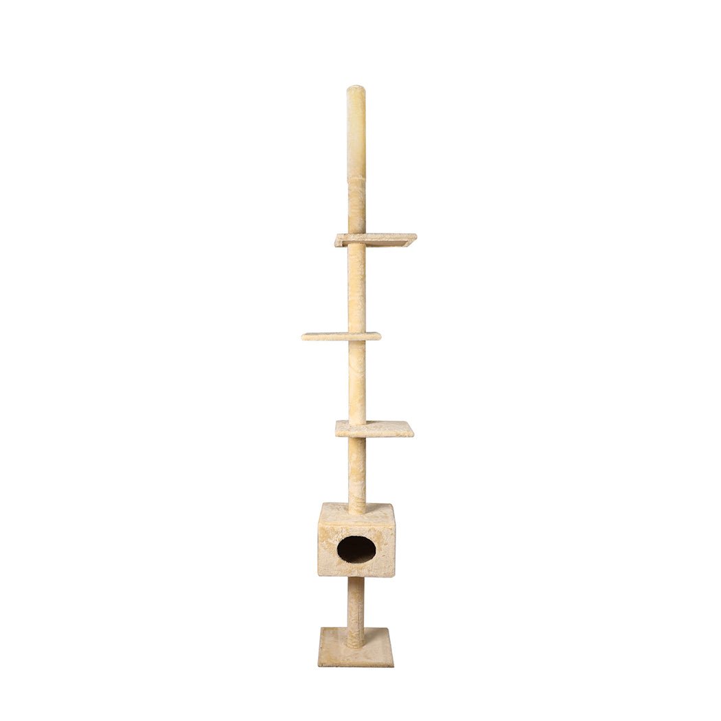 Adjustable Height Cat Scratching Post Tree with Cubby House - Cream Colored Cat Furniture for Indoor Play, Climbing & Napping - Perfect for Small Spaces & Multi-Cat Homes